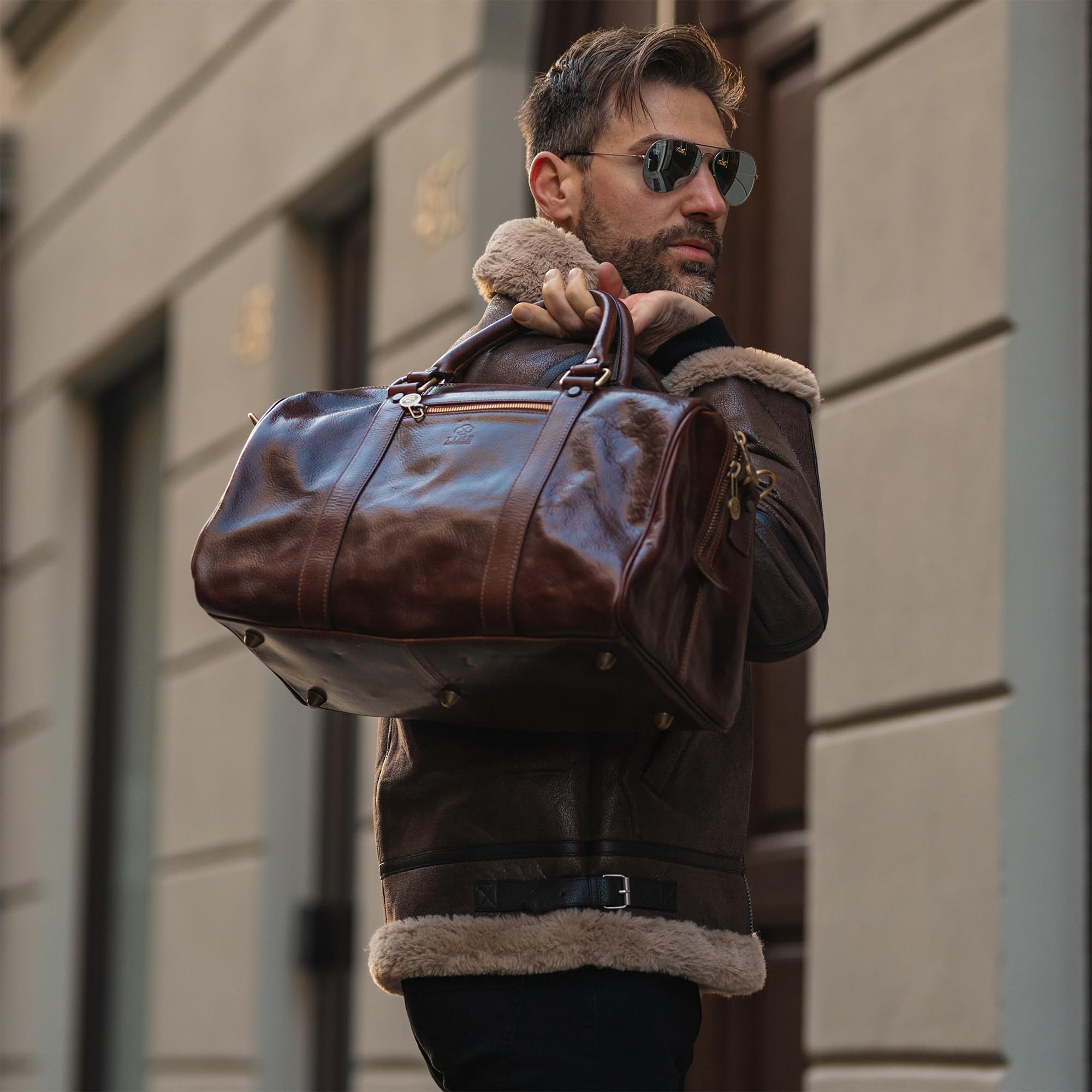 Borsa da Viaggio in Pelle per Donna e Uomo - Voyager Borsone - Time Resistance
