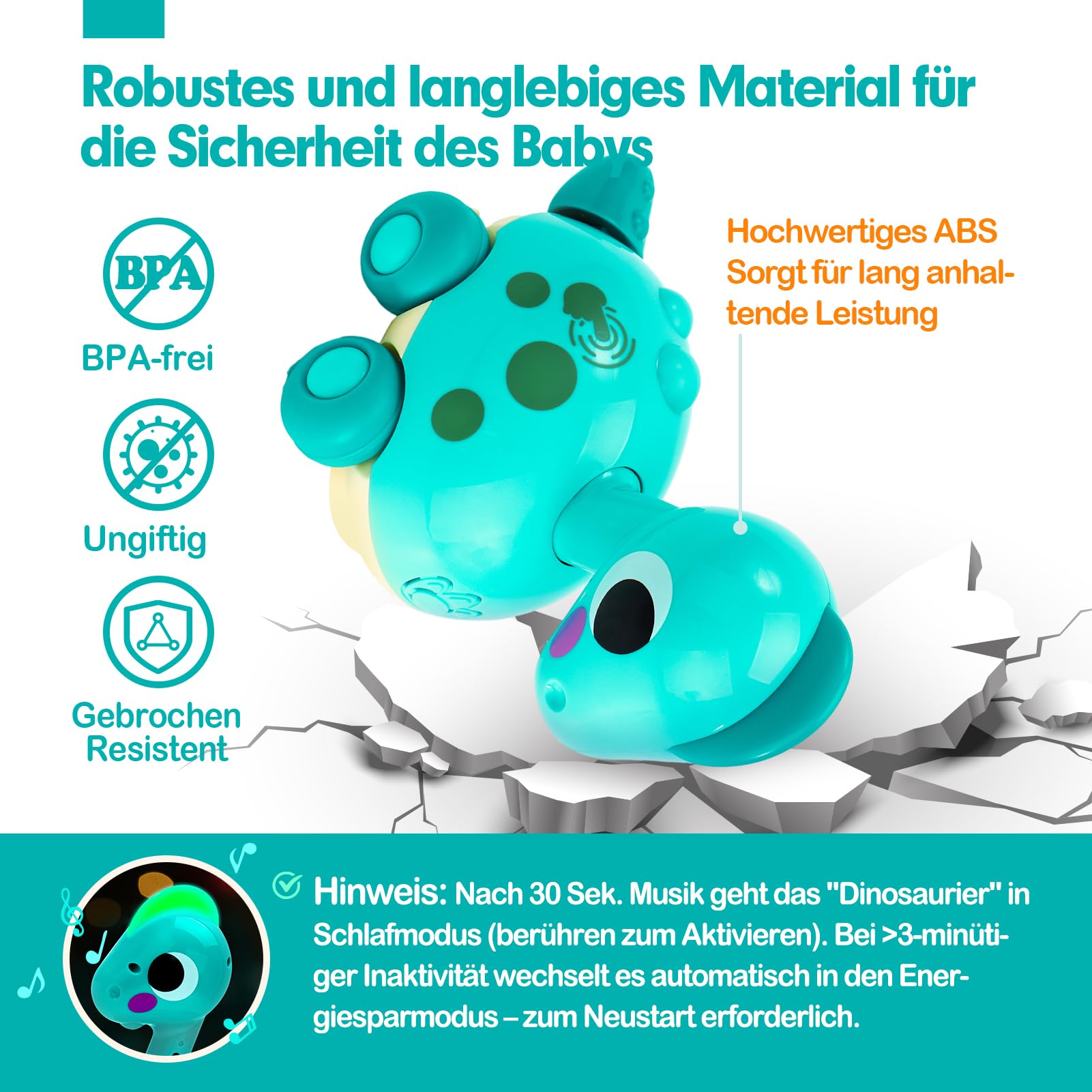 CubicFun Musik Dinosaurier Baby Spielzeug 6 Monate, Krabbelspielzeug mit Licht & Sound, Interaktives Krabbel Dino Spielzeug ab 6 Monate,Tummy Time Toys, Baby Geschenk für 6-12 Monate Junge Mädchen