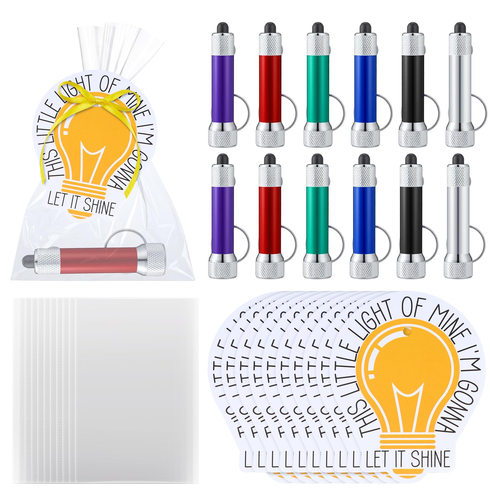 Tujoe 36pcs/12 Set Sunday School Prizes This Little Light of Mine I'm Going Let It Shine Flashlights 12 LED Lights 12 Bible Verse Cards 12 Bags for Church Religious Christian End of The Year Vbs Gifts