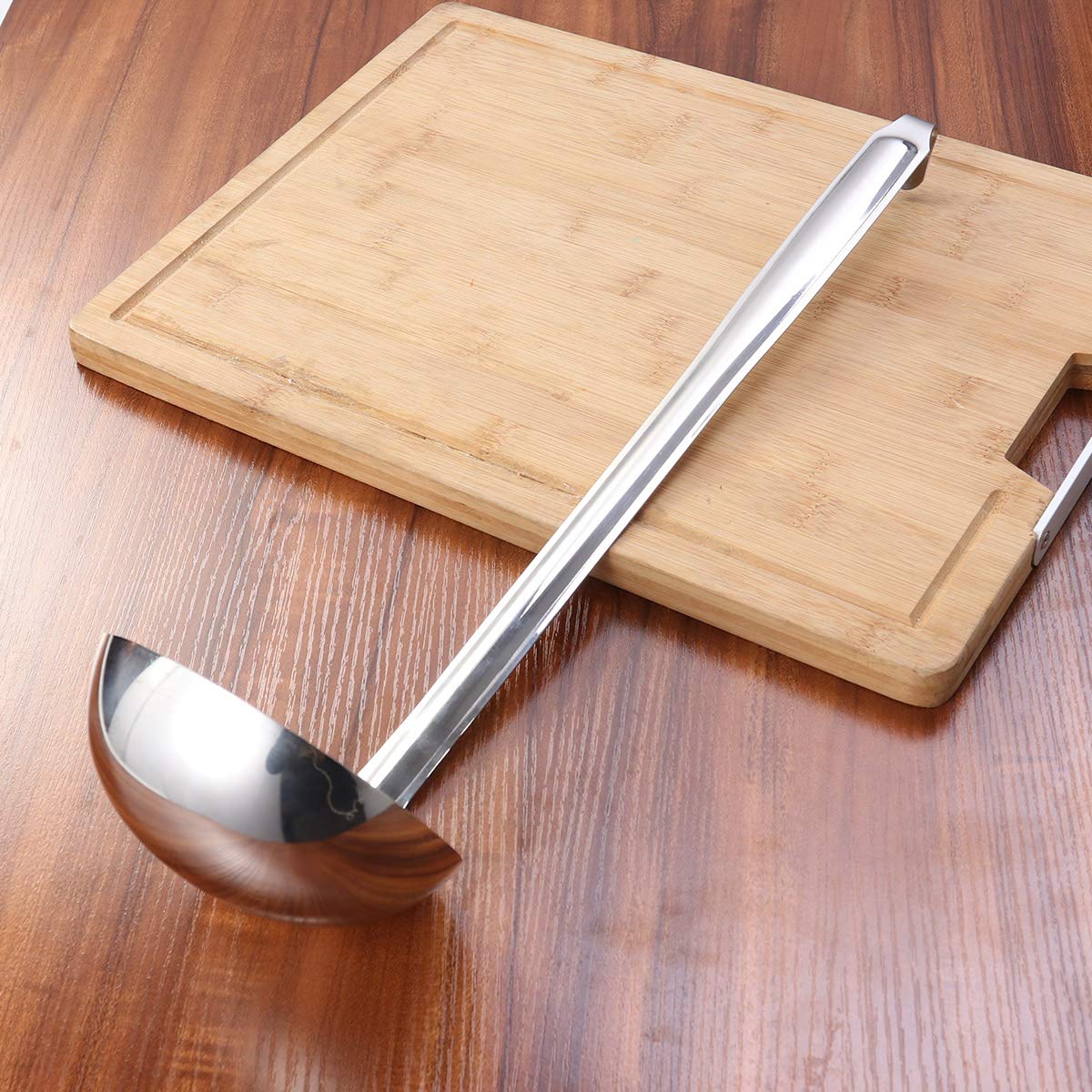 Bestonzon, mestolo da zuppa in acciaio inox, utensili da cucina con manico lungo, mestolo con gancio per appenderlo, 13 cm