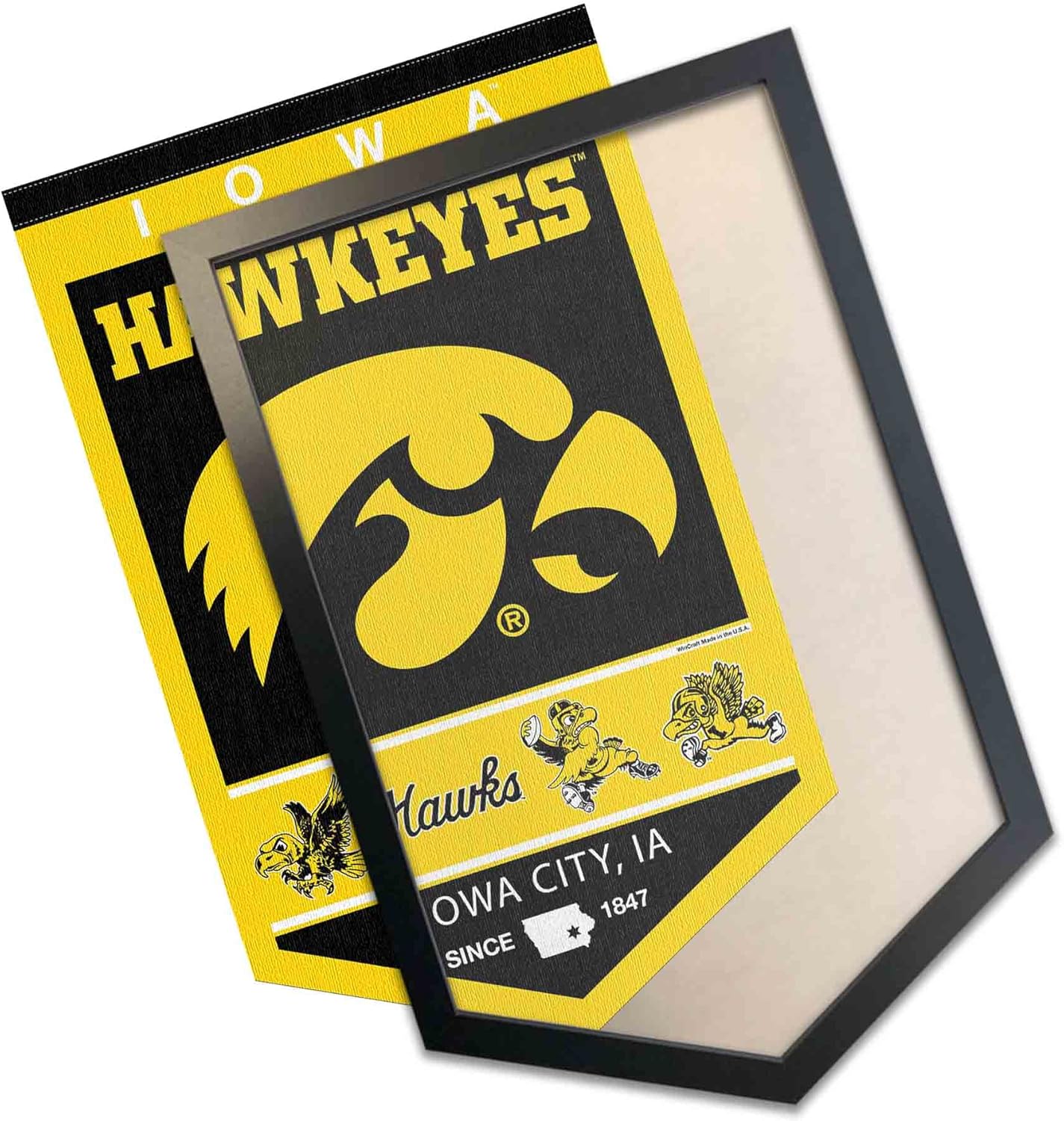 College Flags & Banners Co. Hawkeyes Heritage Logo History Banner and Wood Banner Frame