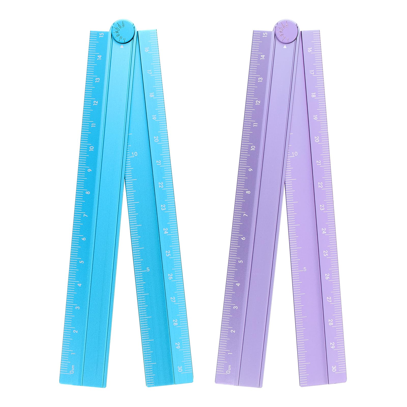 sourcing map 2pcs Folding Straight Ruler 30cm Metric Aluminum Alloy Protractor Foldable Angle Ruler Geometric Measure Tool with Angle Line for Architect Artist Office, Peacock Blue/Lavender โ image 1