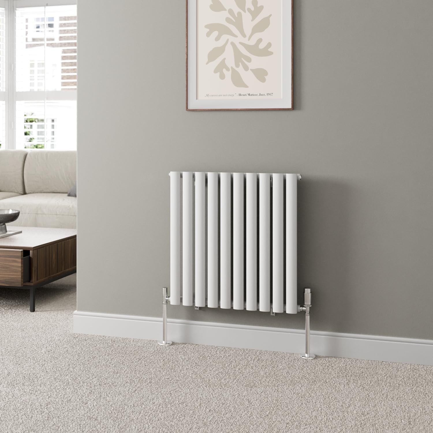 Duratherm White Duratherm® 600 X 600Mm Horizontal Designer Radiator Single Column Oval Tube Modern Central Heating Panel Bathroom Radiators