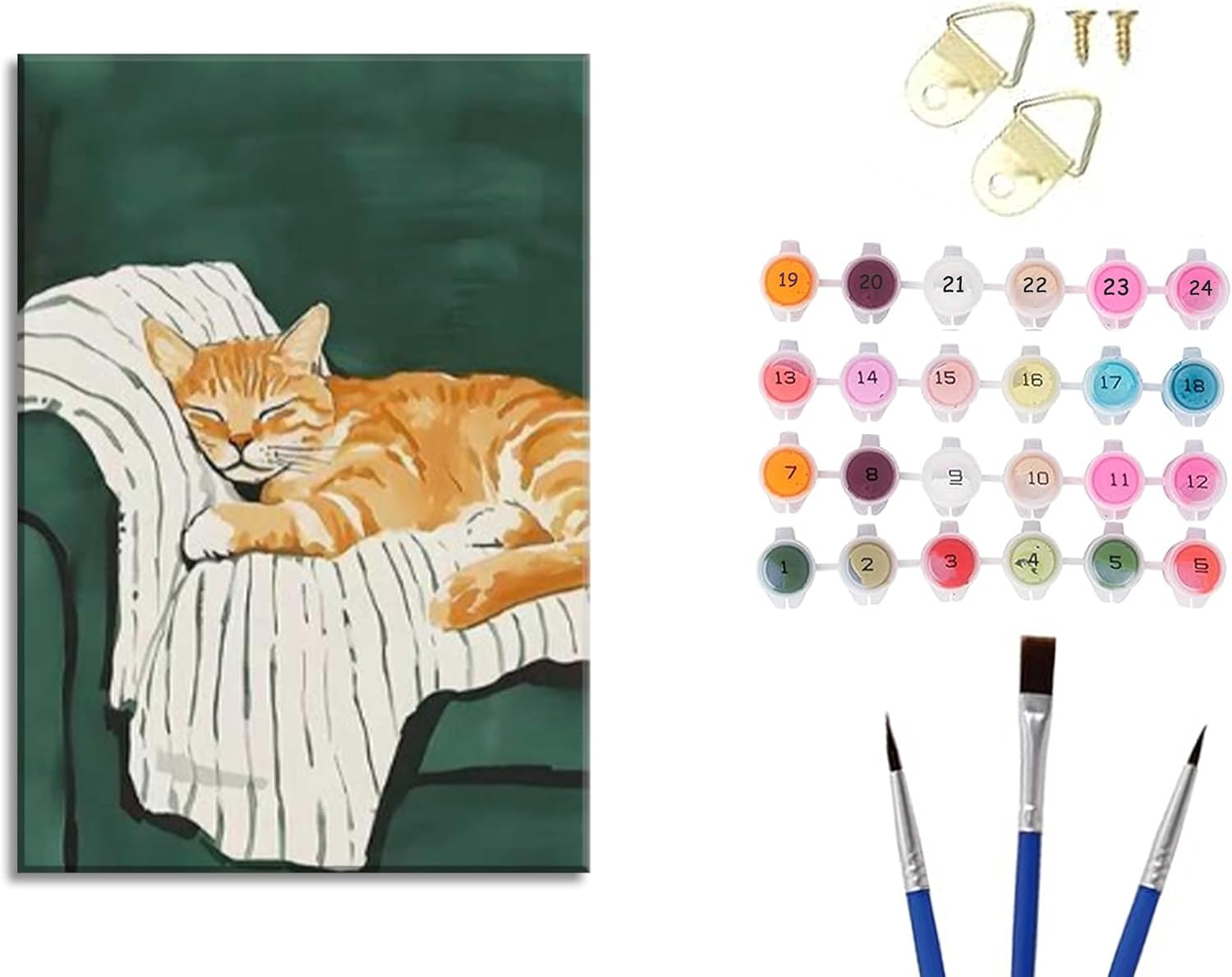 Sleepy Ginger Cat Paint by Number Kit with Frame, 16x20inch Cozy Feline Nap Scene DIY Painting for Adults and Kids, Art Craft Supplies