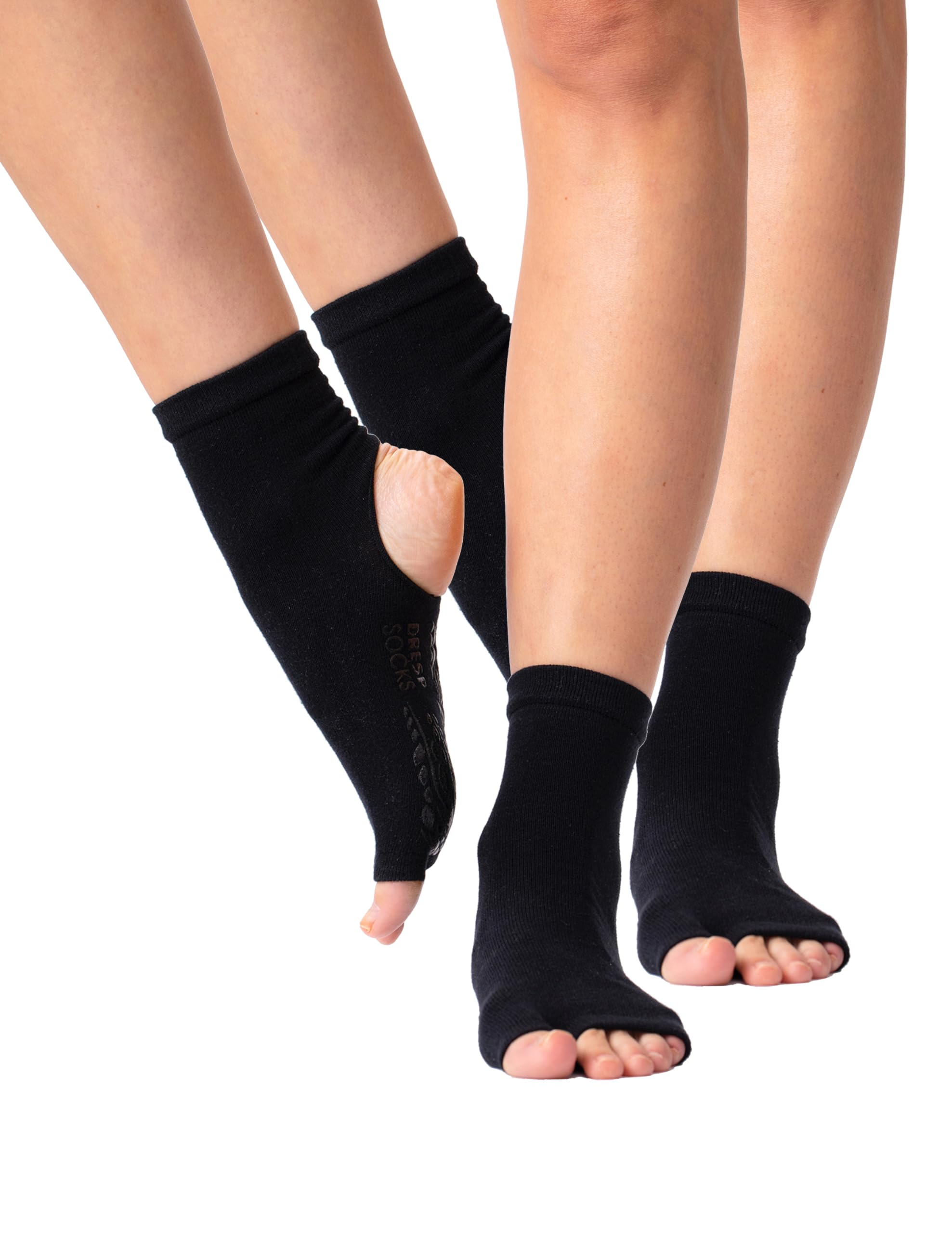 DRESP Yoga Socks with Non-Slip | Leg Warmers for Dance and Sports | Yoga Toe-Free | Solid Cotton | Warm | Toe-free and Heel-Free | Elegant Yoga Sock - Cotton Mix 38-40 black/black
