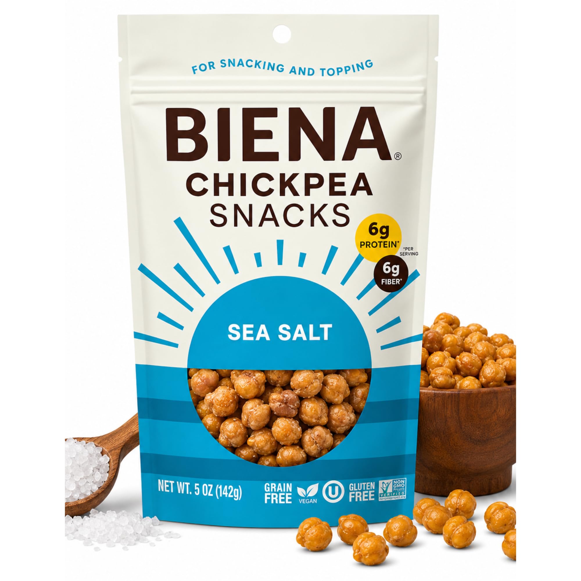Biena Foods, Sea Salt Roasted Chickpea Snack, 5 Ounce