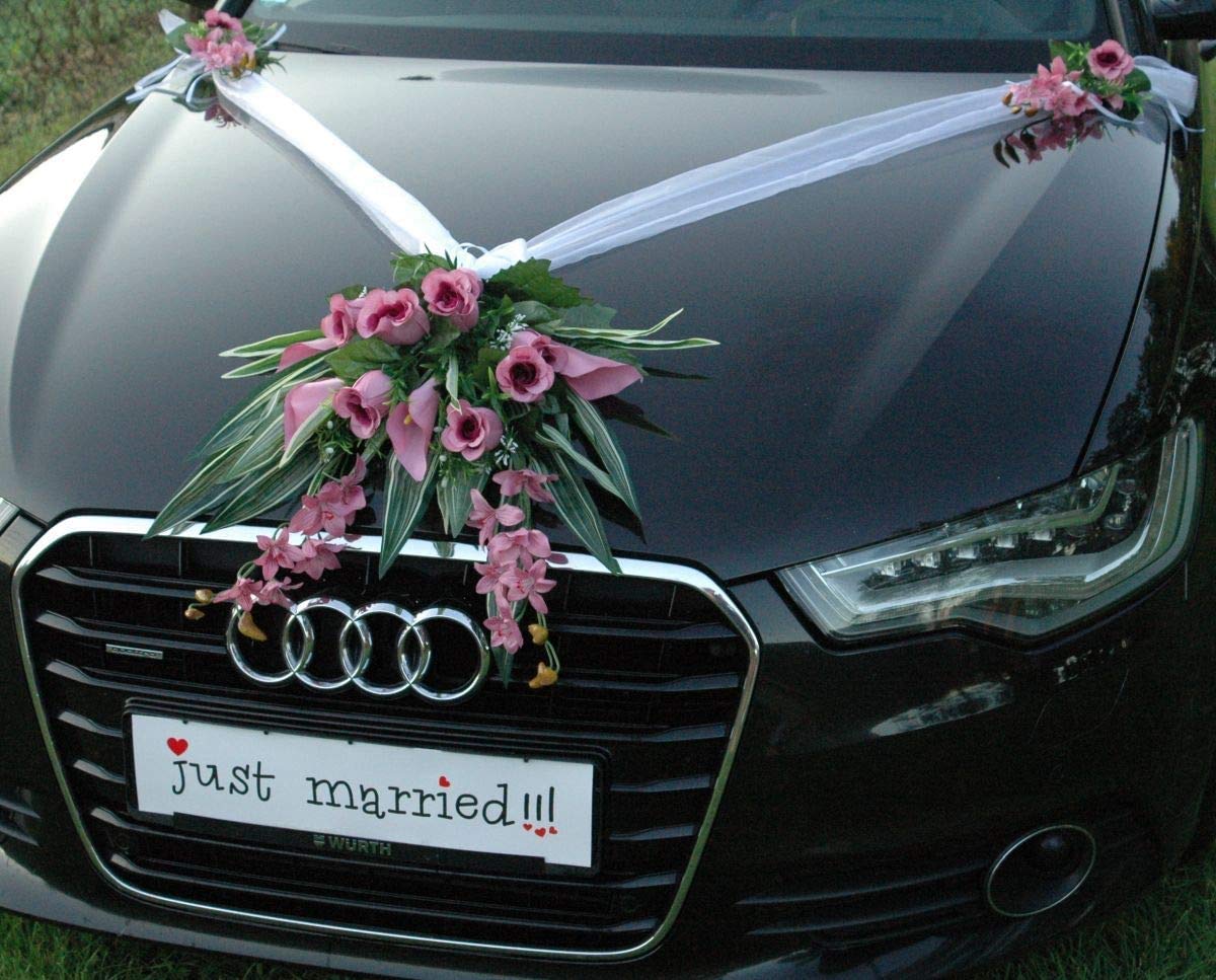 Autoschmuck – Décorations de voiture de mariage – Réalisées à partir de roses et de dentelle
