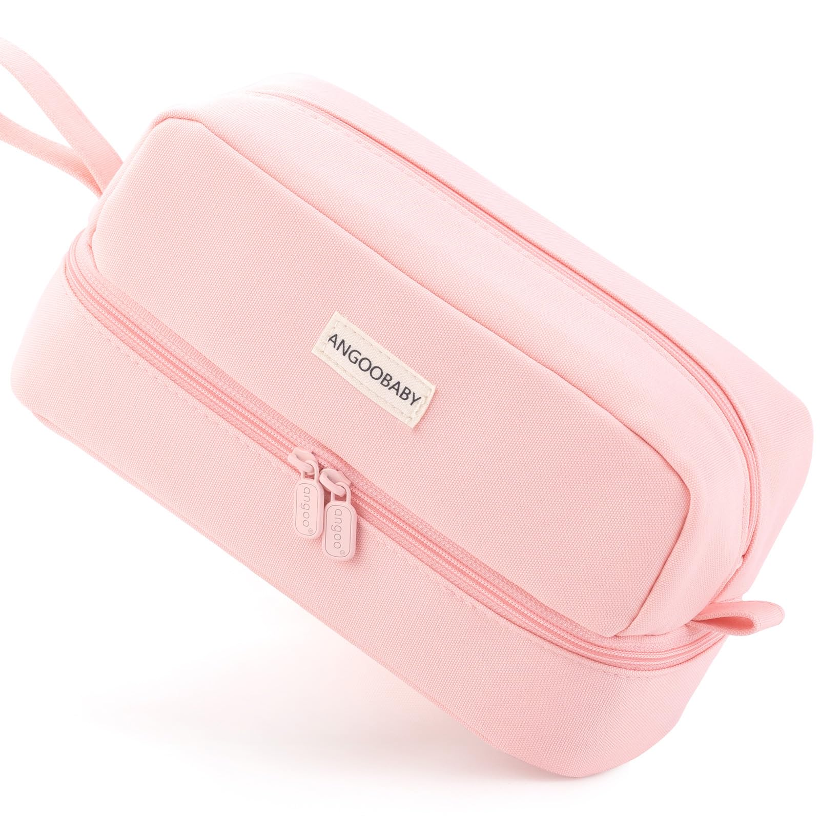 ANGOOBABYBig Capacity Large Pencil Case Canvas Pen Pouch Bag with 2 Compartments for Girls Boys Teen School Students Adults - Pink