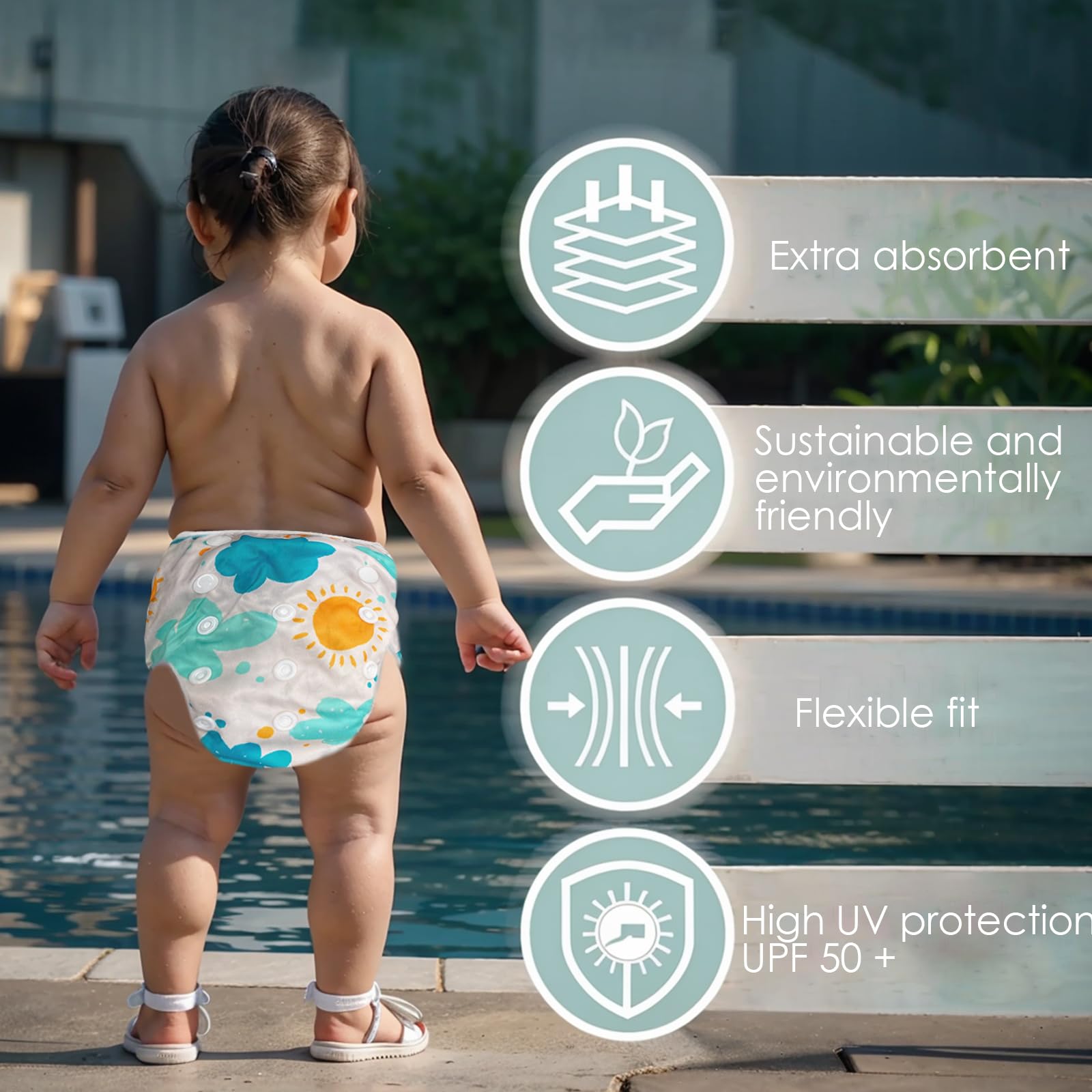 Pannolino da Nuoto Riutilizzabile Lavabile per Neonata 0-2 Anni Costume Regolabile 3-15 kg