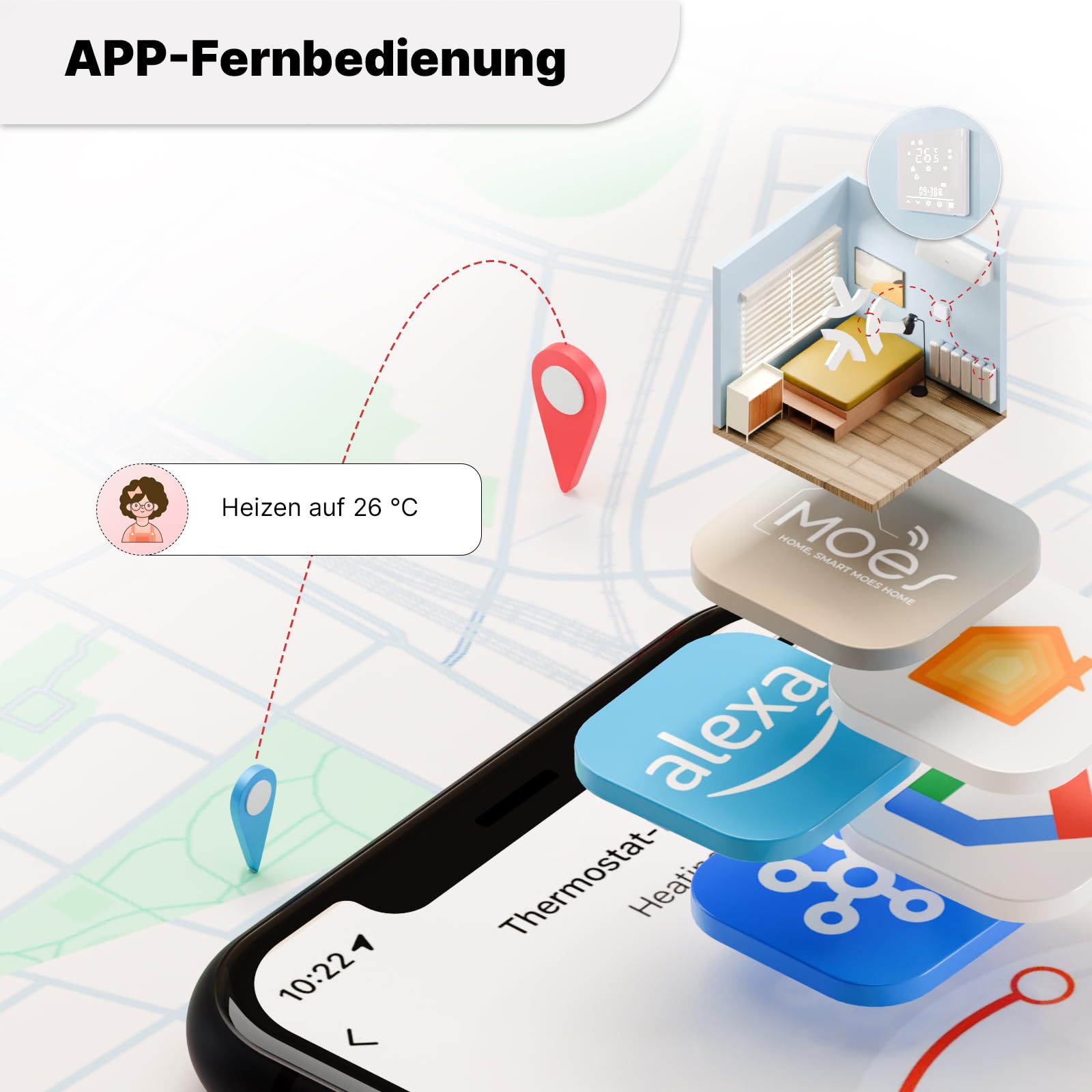 MOES Smart Matter Thermostat Fussbodenheizung Wasser, Raumthermostat | 2,4 GHz WLAN,Programmierbare,Kompatibel mit Apple Home, SmartThings, Alexa, Google Home,Smart Life/Tuya App