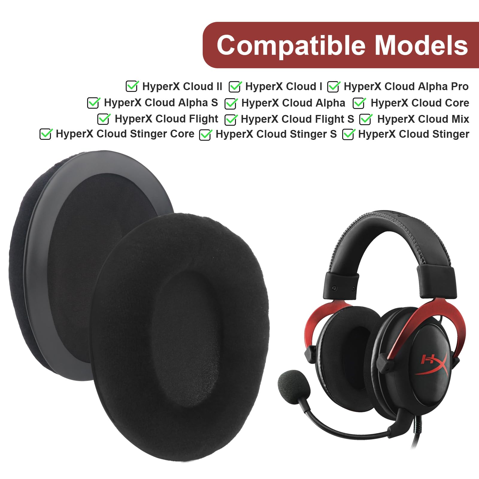 Replacement Ear Cushions For HyperX Cloud Headphones - Thick Mesh Fabric Memory Foam