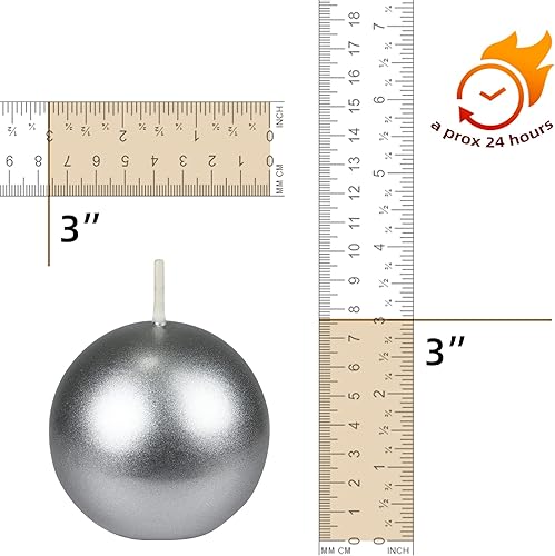 Miniatura 6 de Zest Candle Velas de bola de 6 piezas, 3 pulgadas, plata metálica