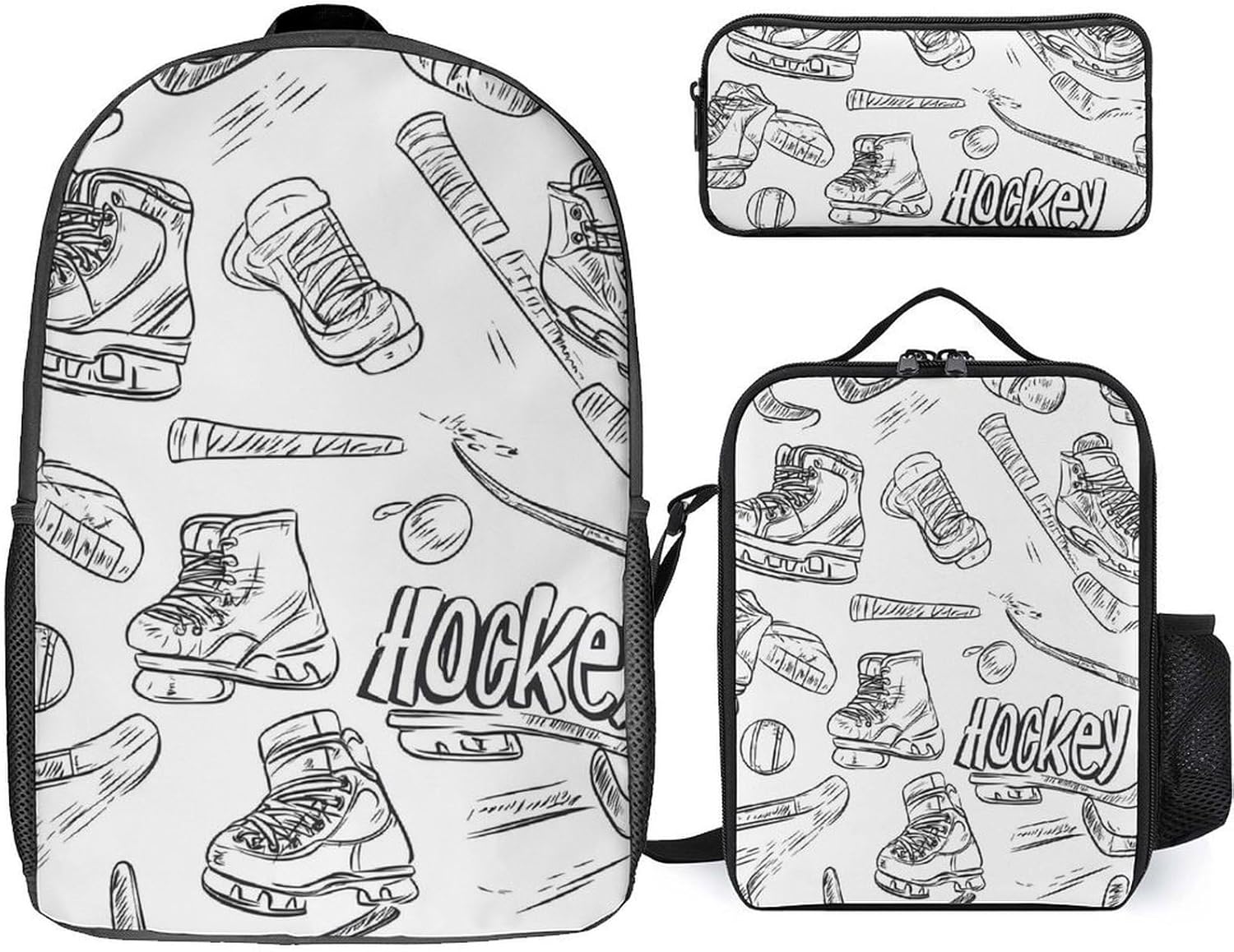 Hockey Skates And Ice Pucks Large Travel Backpacks Carry on Backpack Weekender Bag with 2 Storage Pockets for Men And Women