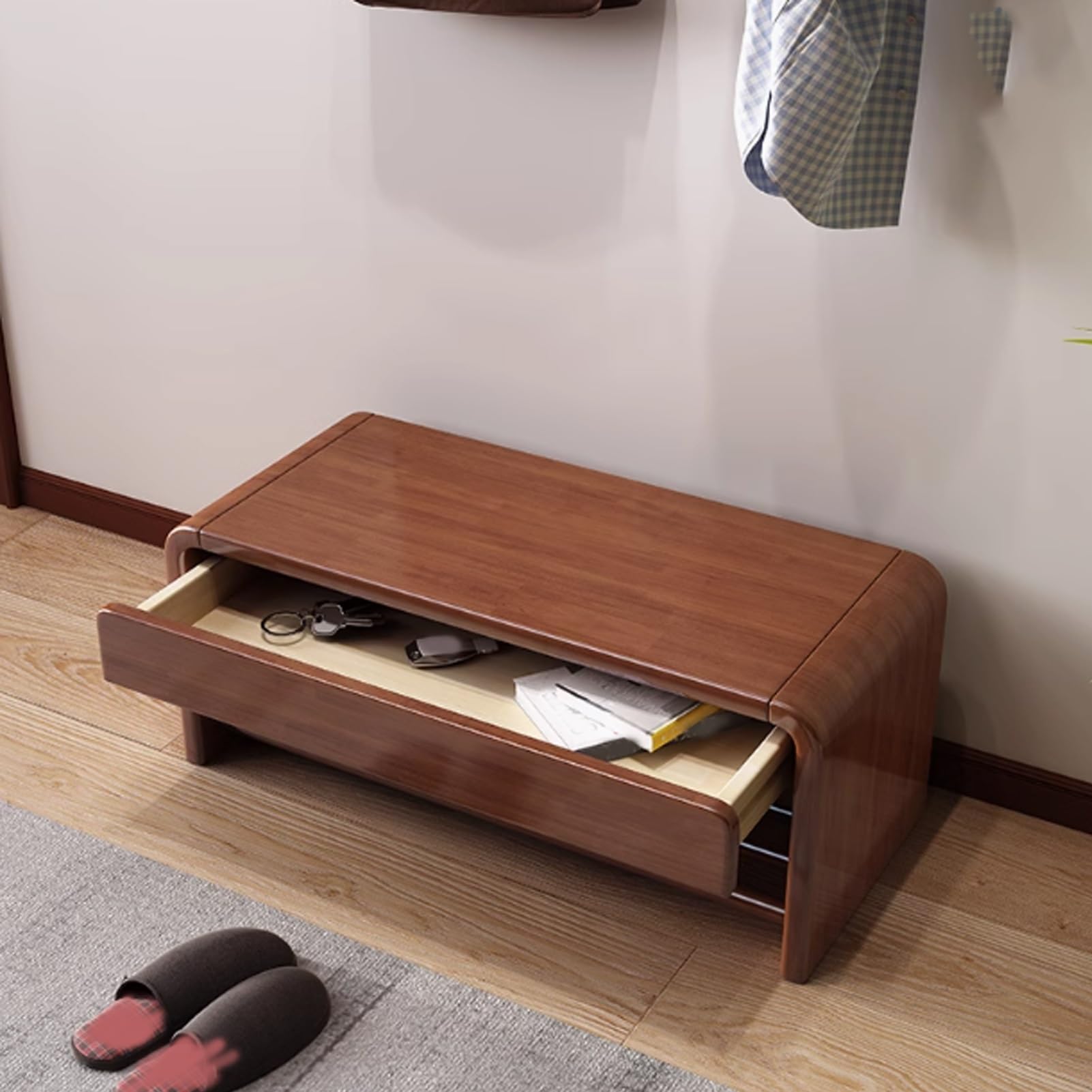 Meuble de rangement en bois compact pour ranger et s'asseoir dans le salon