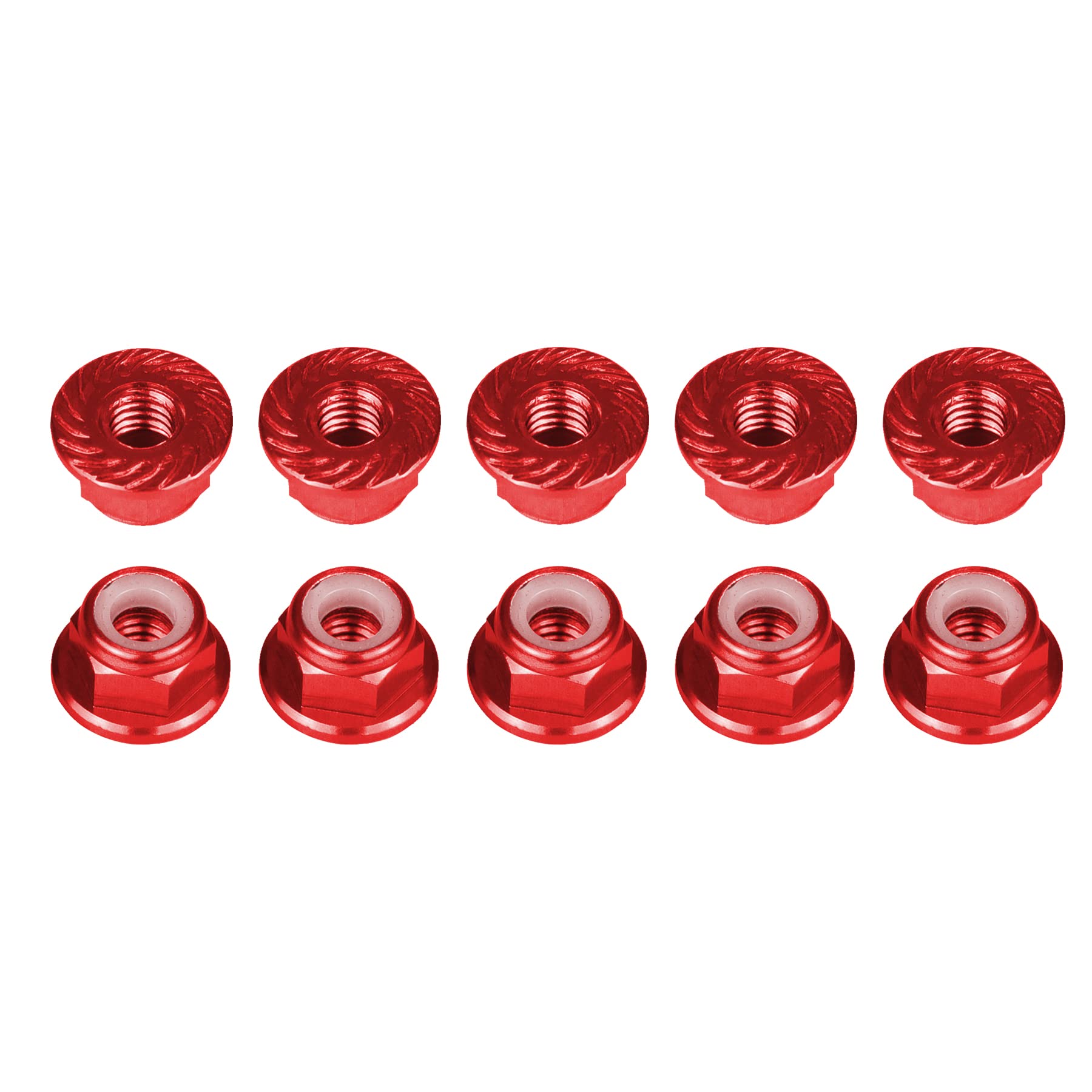 Hosim 10PCS Flange M4 Lock Nuts Serrated Nylon Self-Tightening Aluminum M4 Wheel Hardware for Traxxas Axial HPI TLR ECX Model RC Car Vehicles Upgraded Replacement Parts Red