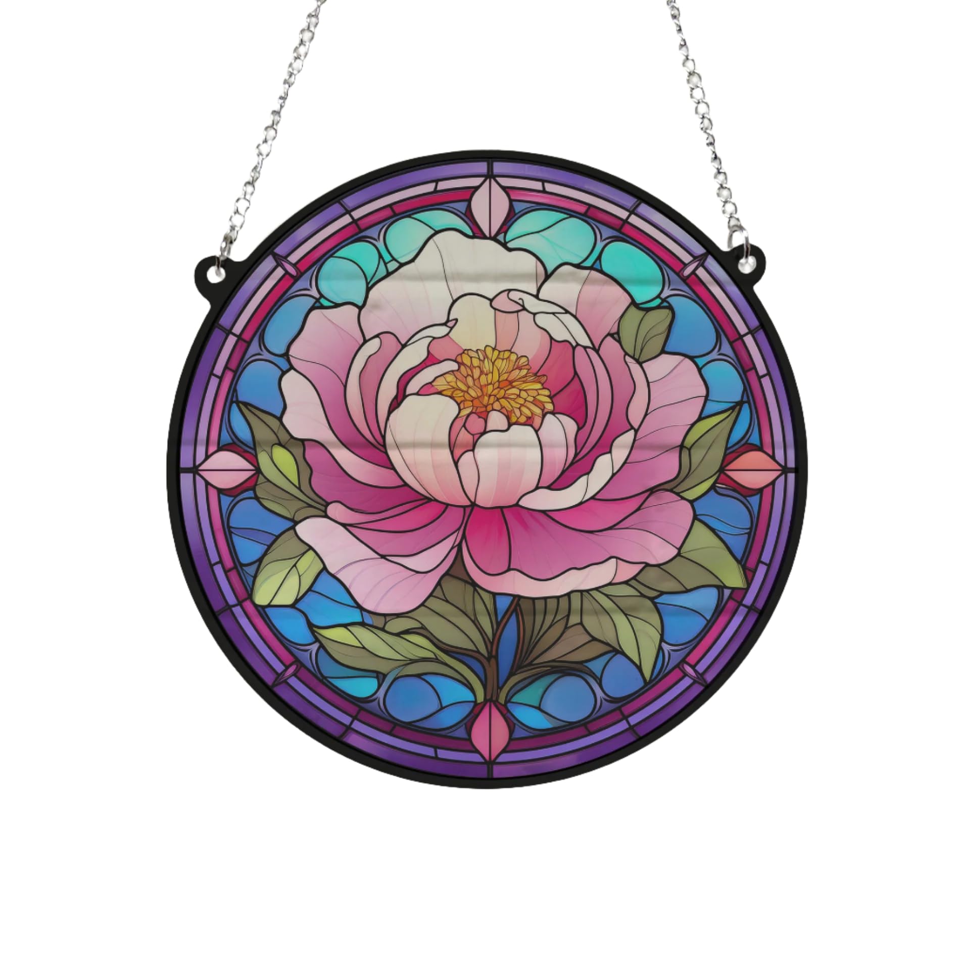 Image Industry Peony Stained Glass Effect Suncatcher - Garden Gift - Flower Lovers - Floral Gifts (13cm)