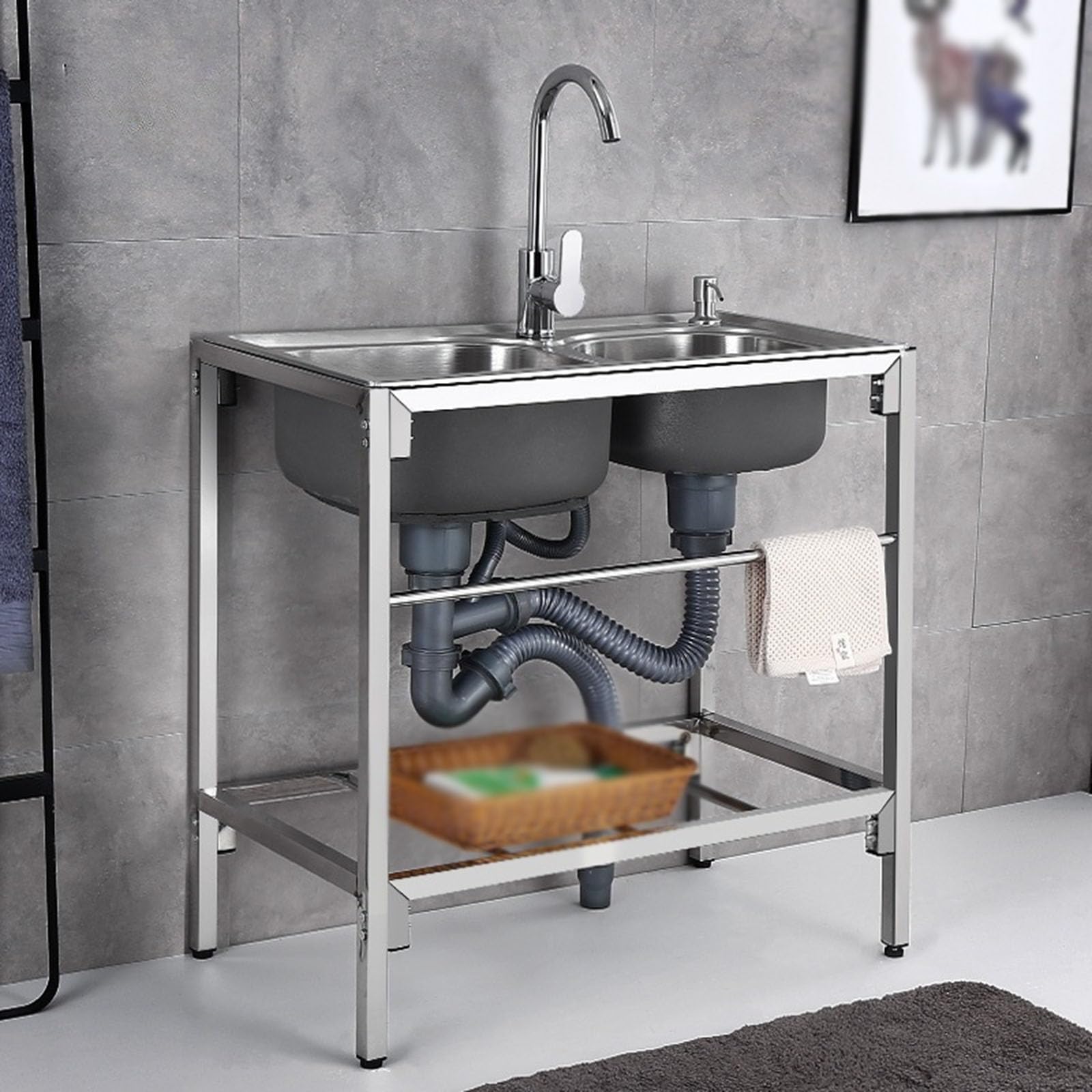 Fregadero profundo de una sola taza, fregadero de cocina de acero inoxidable con colador de drenaje rápido para caravana, remolque de viaje