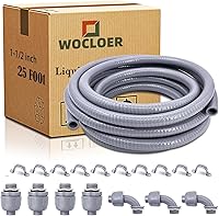 Wocloer 1-1/2 Inch 25ft Liquid-Tight Flexible Conduit Kit with 4 Straight & 3 Angle Fittings, UL Listed PVC