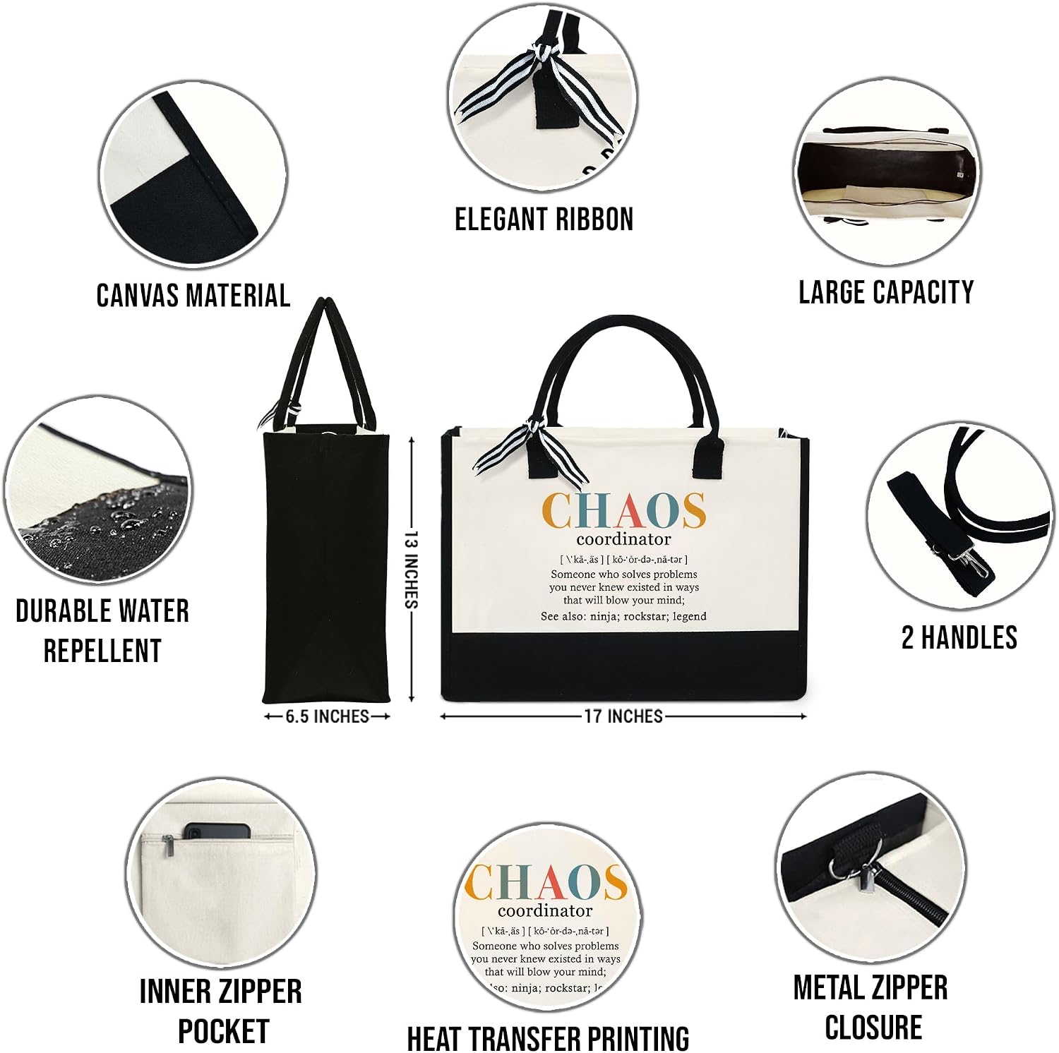 OASSIE Appreciation Gifts for Women - Canvas Tote Bag 13oz with Zipper - Mothers Day Birthday Thank You Gifts for Women Mom