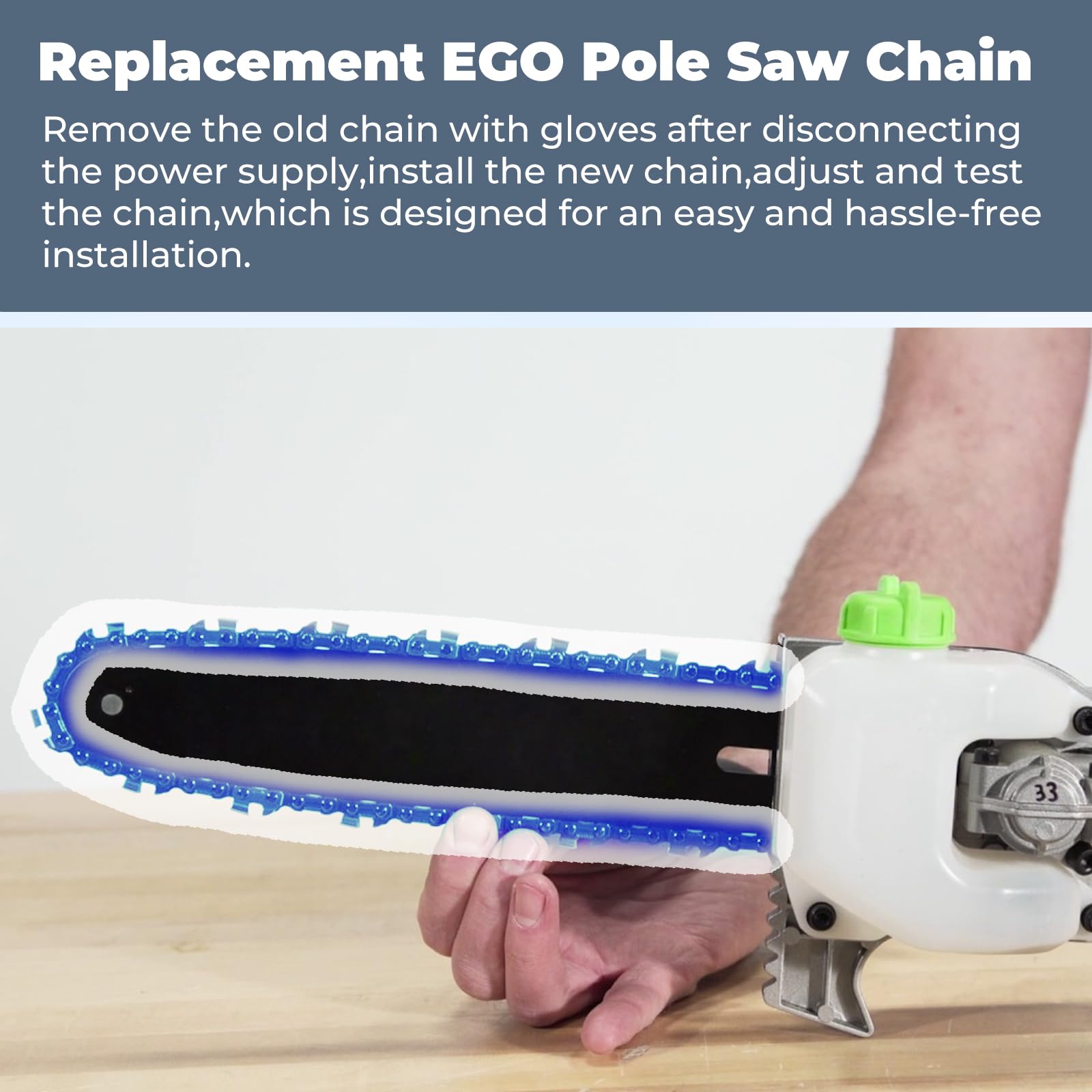 10" Pole Saw Chain Replacement for EGO 56V Pole Saw Model PSA1000,MPS1000,MPS1001,PPSX2504, AC1000 Chain Saw Blade,40 Drive Links 0.043" Gauge 3/8" LP Pitch (3 Pack)