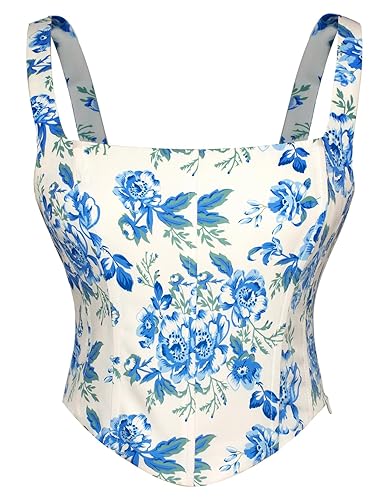 Scarlet Darkness Summer Corset Tops for Women Ruched Bust Fishbone Bustier Tops - Blue - 8