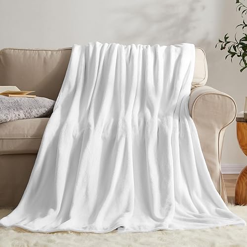 KMUSET Fleece Blanket Throw Size White Lightweight Super Soft Cozy Luxury Bed Blanket Microfiber