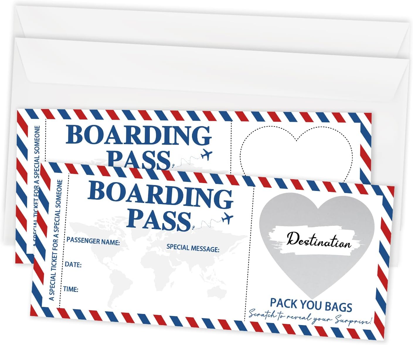 2 Set Surprise Boarding Pass Gift Ticket, 3.5 x 8 Inch Scratch & Reveal Card, DIY Travel Ticket Scratch-off Cards, Surprise Trip Reveal Gift Cards for Birthday Anniversary Holiday Christmas -07/2