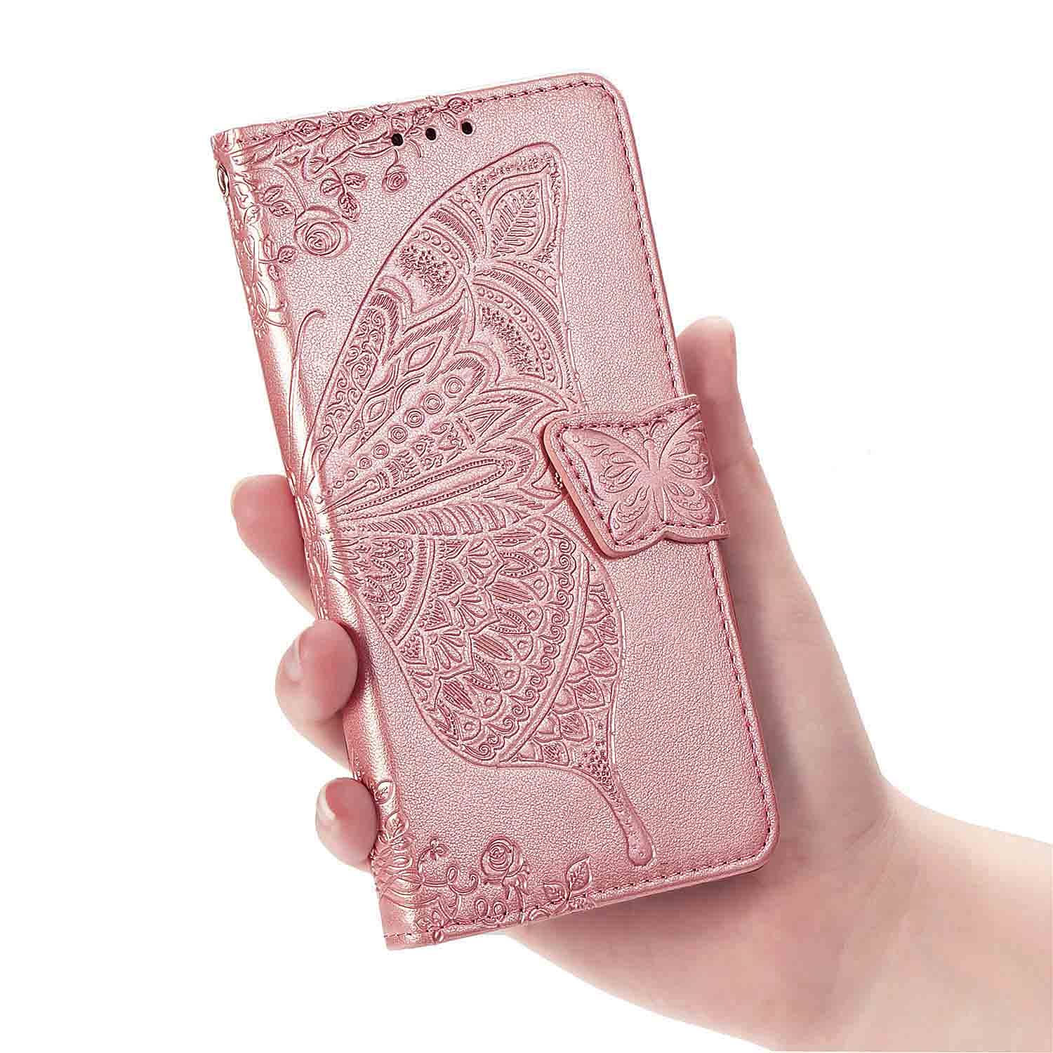 Cover Portafoglio HAOYE Per Realme 14T 5G - Pelle PU Con Farfalla 3D, Supporto, Slot Carte, Chiusura Magnetica, Rosa Oro
