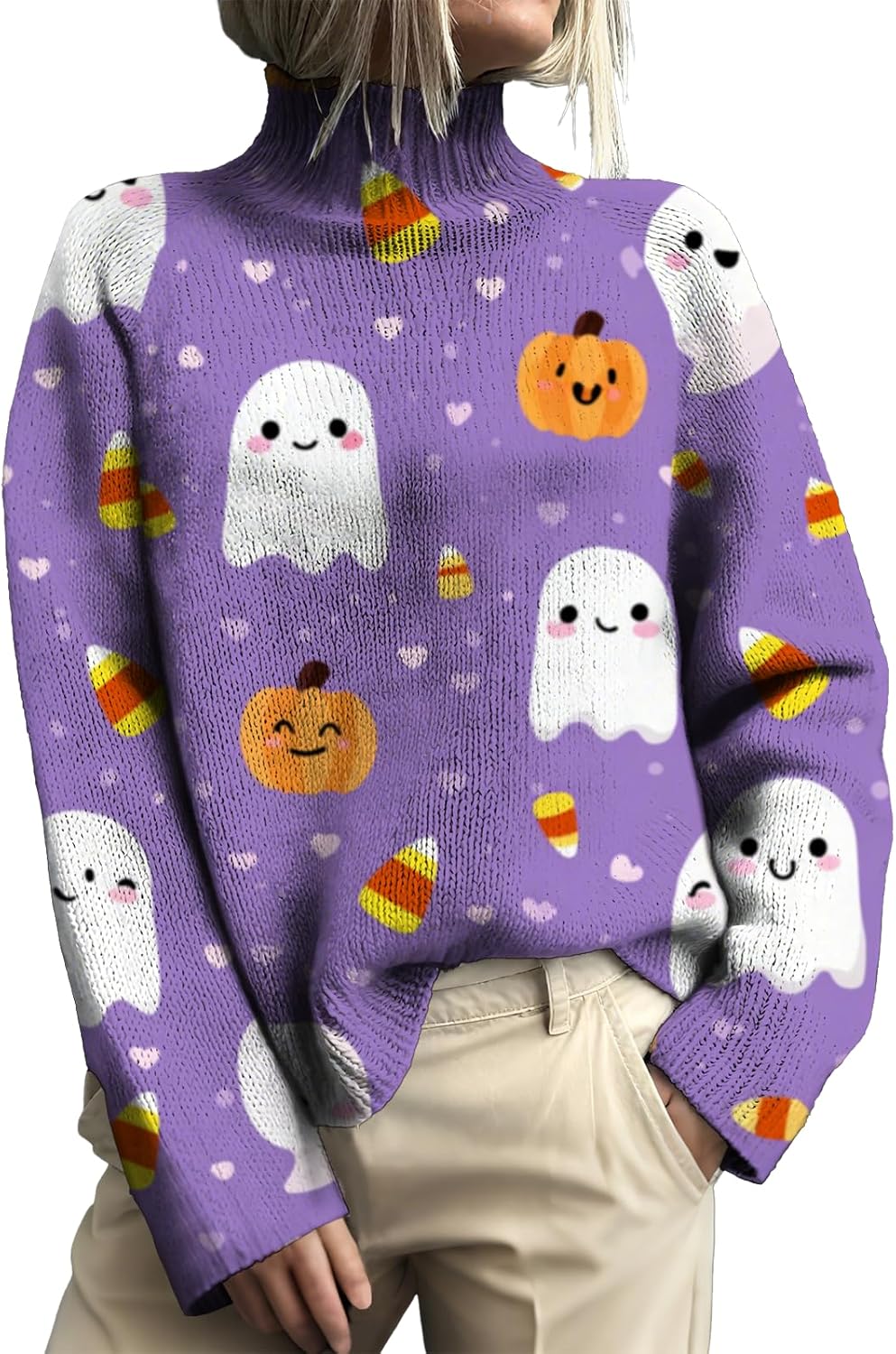 Womens Turtleneck Pullover Sweaters Womens Halloween Tops Chunky Sweater Tops Fashi...