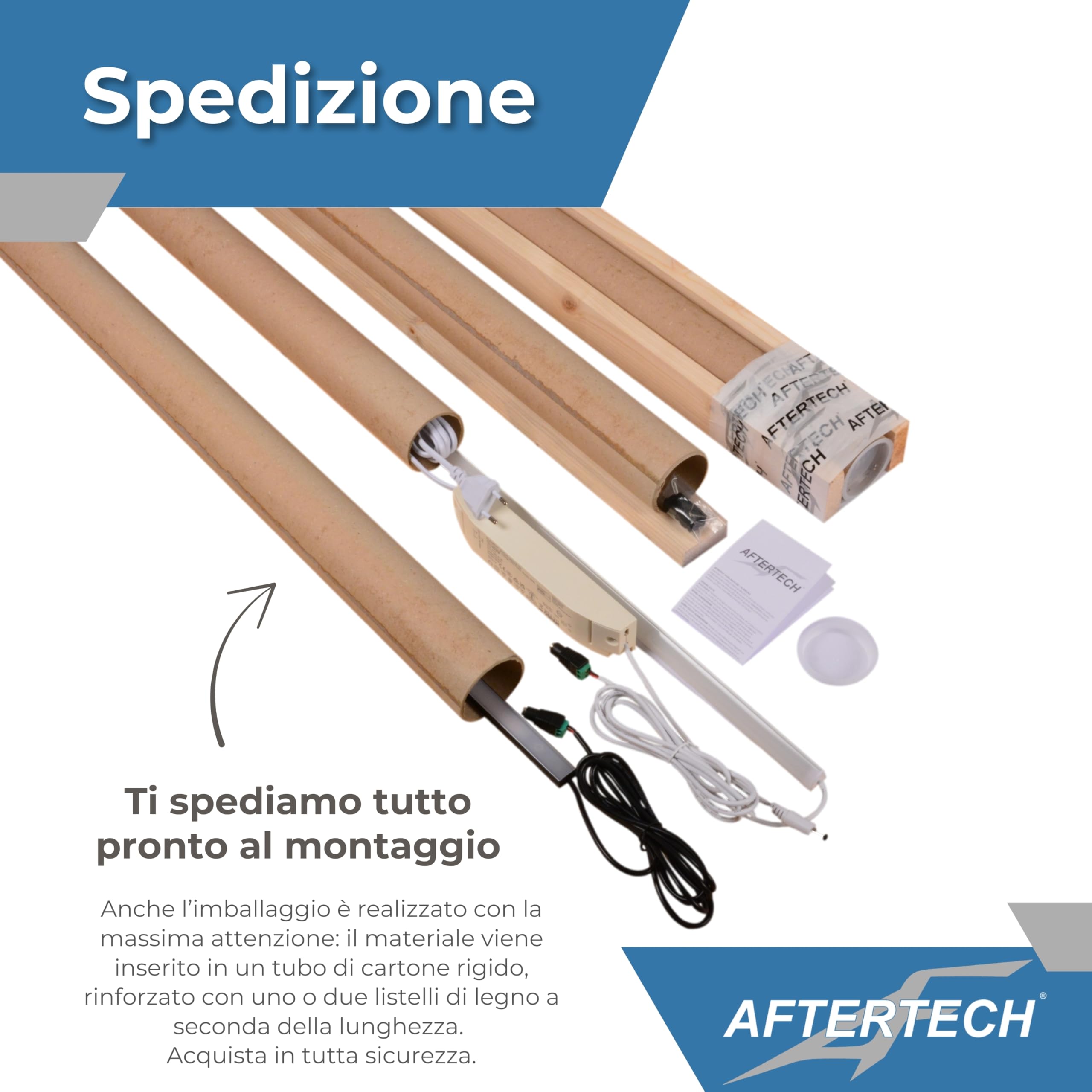 AFTERTECH Barra LED Profilo Alluminio PIATTO BIANCO SU MISURA al centimetro da 20 a 400cm in pezzo UNICO - LUCE POTENTE 19,2w/m 180led/m - PERSONALIZZABILE - MADE IN ITALY - Sottopensile Cucina