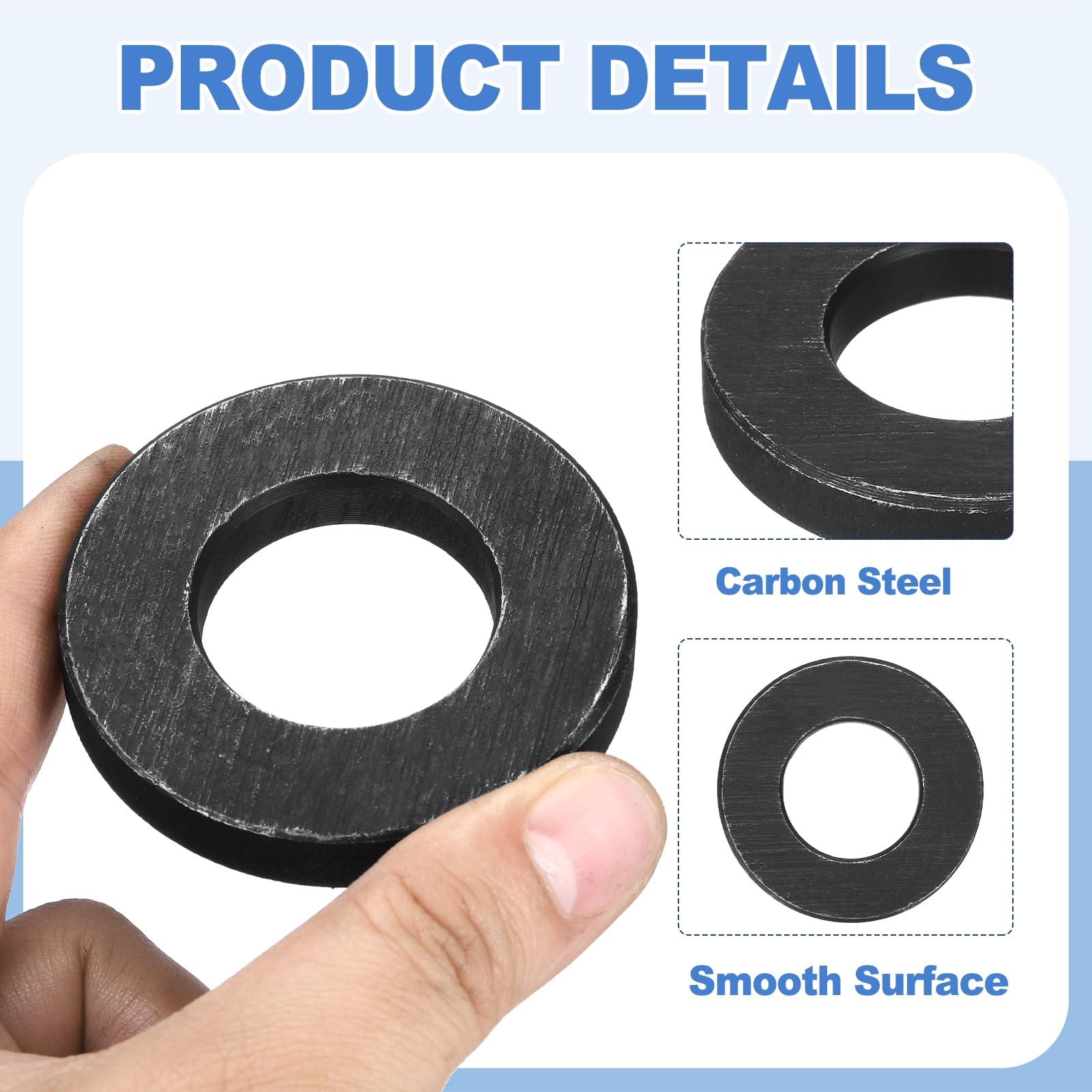 QUARKZMAN 24 Piezas de Arandela Plana Negra de 1 3/16" para Tornillo M30 Arandelas de Acero de 30mm DI 60mm de 10mm de Longitud para Uso Industrial Tornillos Pernos