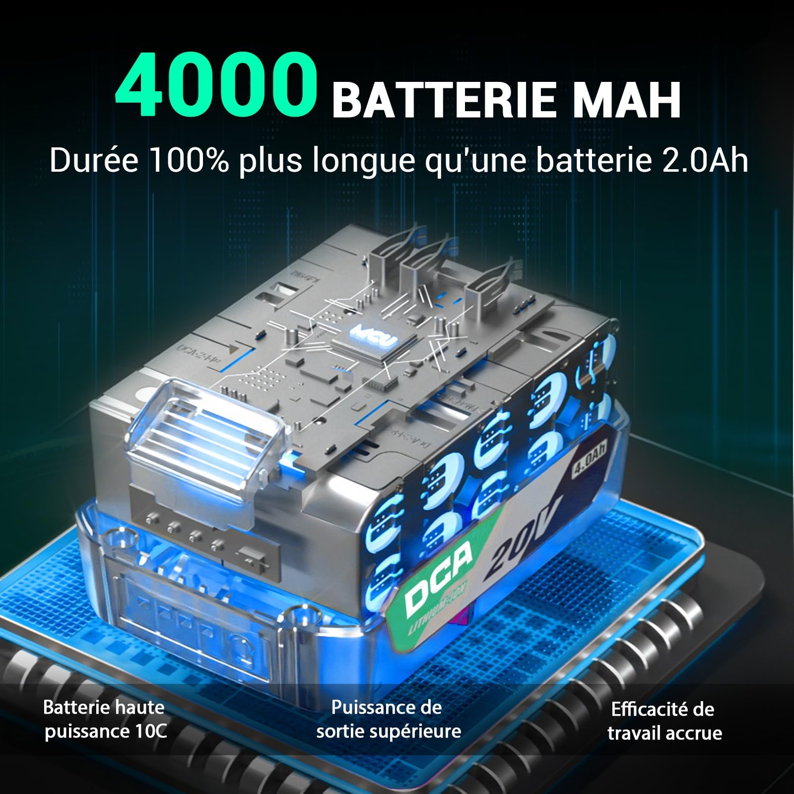DCA Clé à chocs sans balais 20V avec batterie 4,0Ah, bague de retenue 1/2 pouce, clé à chocs sans fil, couple élevé de 235 ft-lbs, 4 modes pour l’automobile et le bricolage, ADPB320