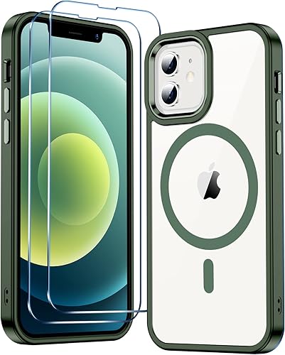 Temdan Funda magnética para iPhone 12 y iPhone 12 Pro transparente, [compatible con Magsafe de 12 pies a prueba de golpes] [2 protectores de