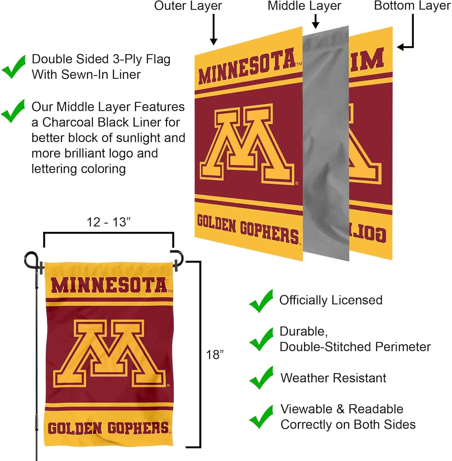 Minnesota Gophers Garden Flag with Stand Holder