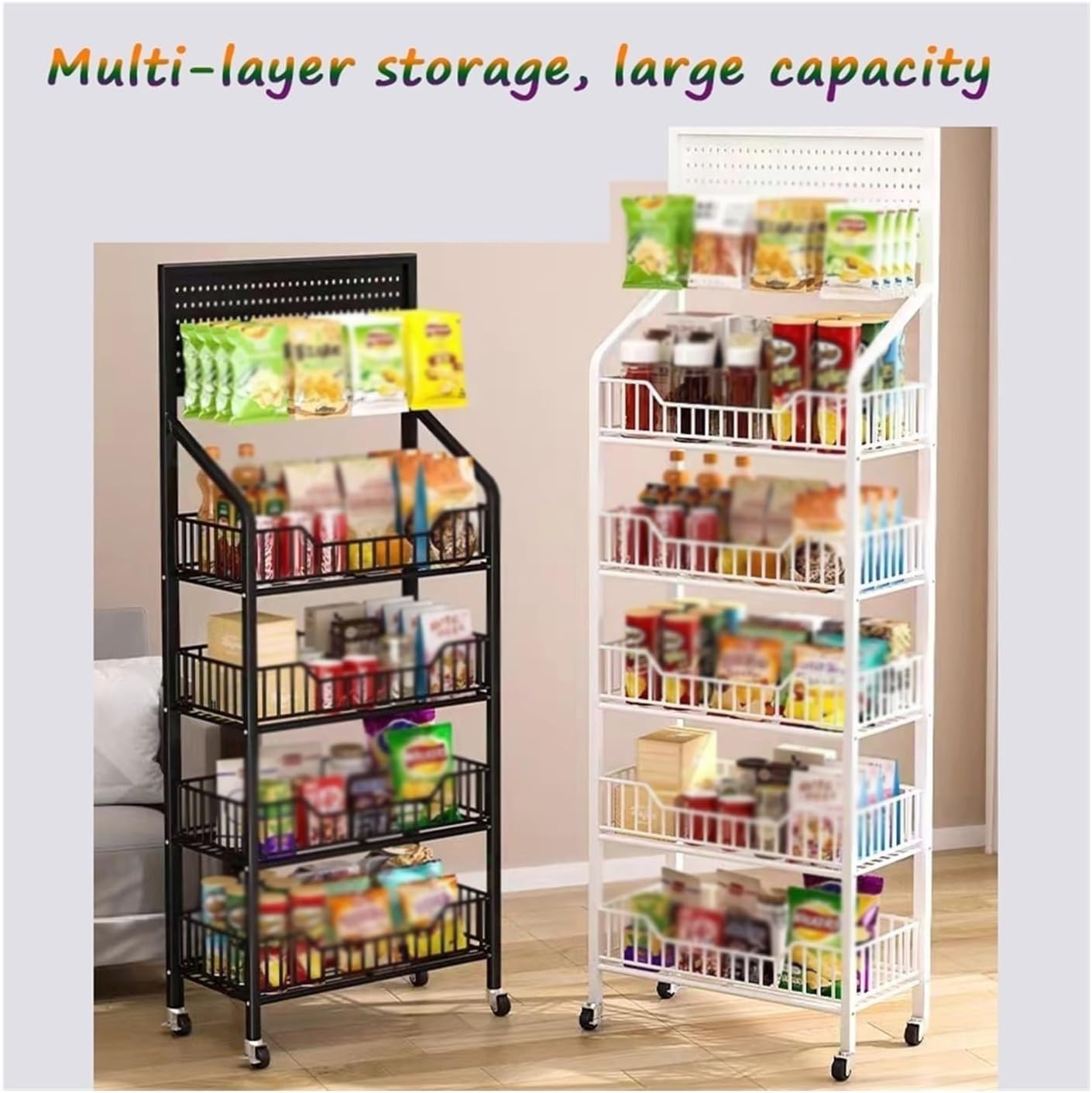 Grande carrello organizer per snack da pavimento per negozi di alimentari espositore per sacchetti di patatine fritte, bevande e pane