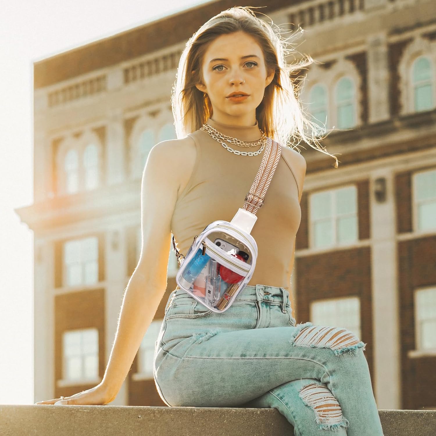 Clear Sling Bag - Stadium Approved Fanny Pack for Women & Men - Transparent Crossbody Bag with Adjustable Guitar Straps for Sports, Beach, Events, Concerts, Festivals - Image 2