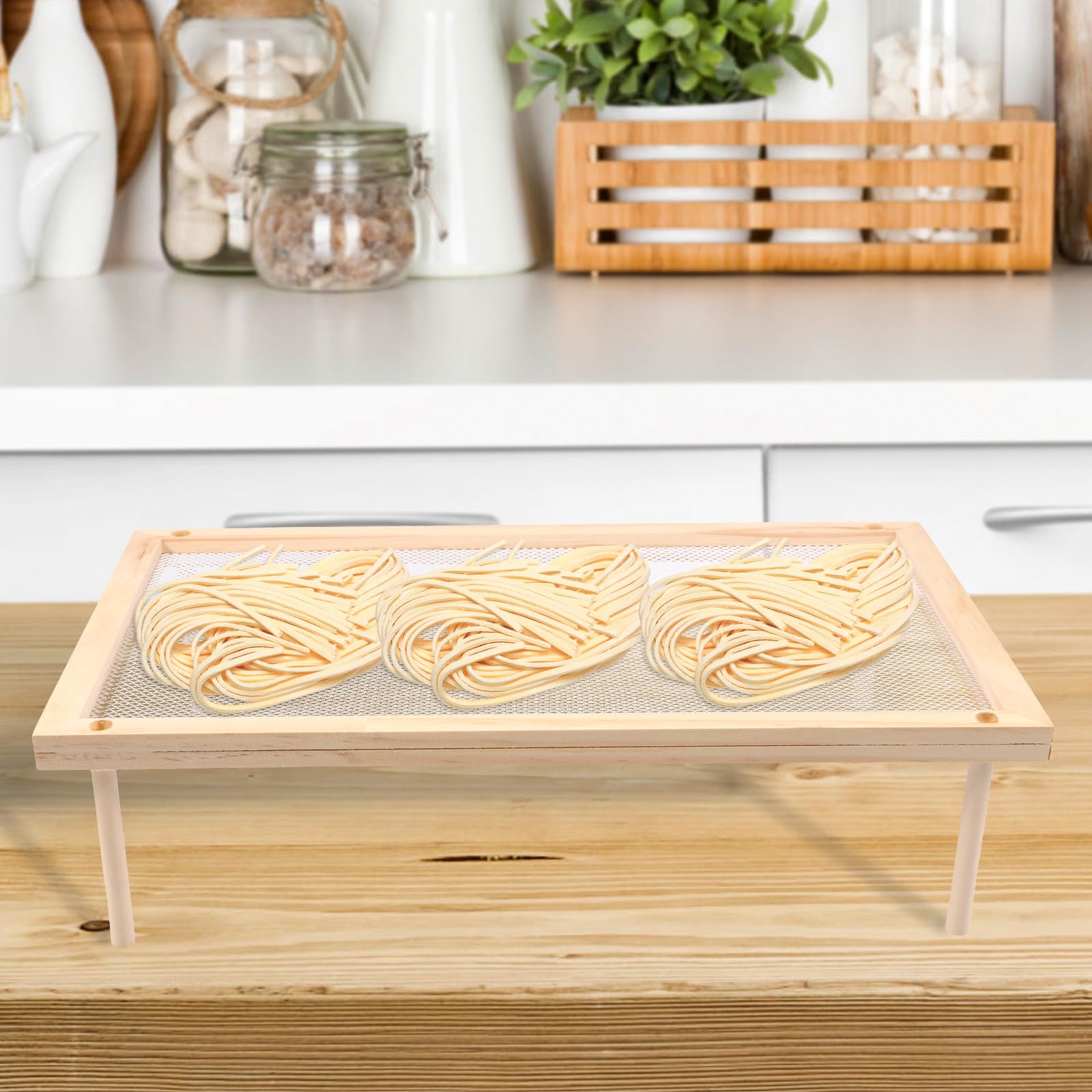 Estante de secado de pasta apilable, red de secado plana de malla de madera, secador de hierbas transpirable apilable, práctico, ahorra espacio, multifuncional secadora de pasta para la cocina (una