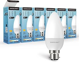 SINCELIGHT B35 LED Candle Light Bulb, B22 Base, CRI (RA≈92), Milky Diffuser, 5W, Cool White (6500K) 500lm, Pack of 6