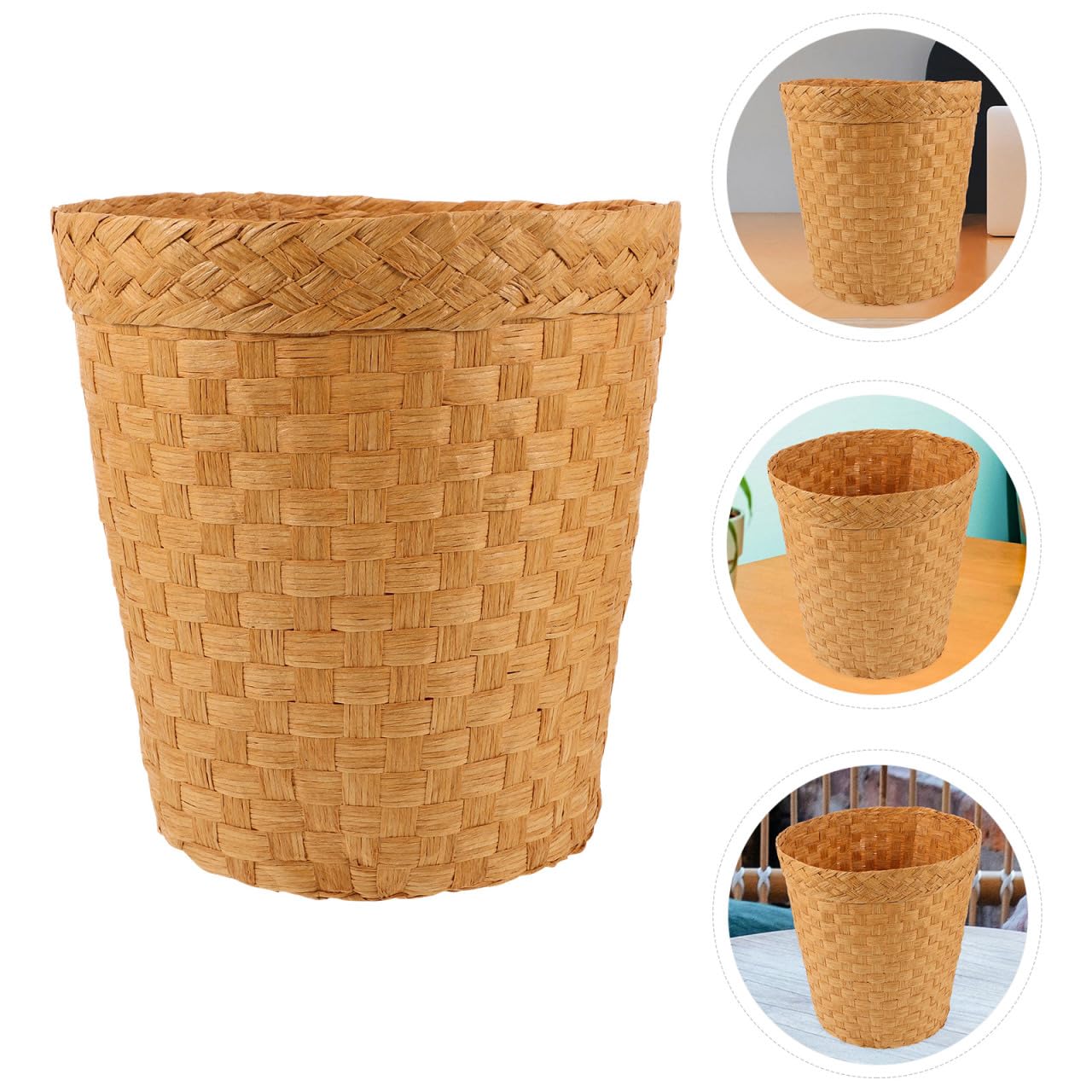 Wicker Trash Can - Woven Wicker Waste Basket Round Rattan Waste Paper Bin Office Garbage Can Rubbish Basket Laundry Hamper for Kitchen Home Office
