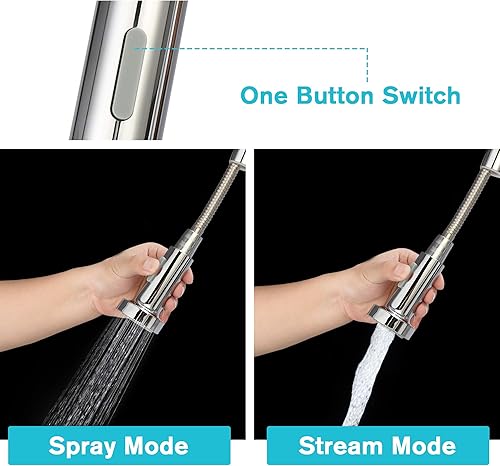 Miniatura 9 de LUCKYERMORE Grifo de cocina comercial con rociador extraíble, acero inoxidable de arco alto, grifo de fregadero de resorte de un solo orificio