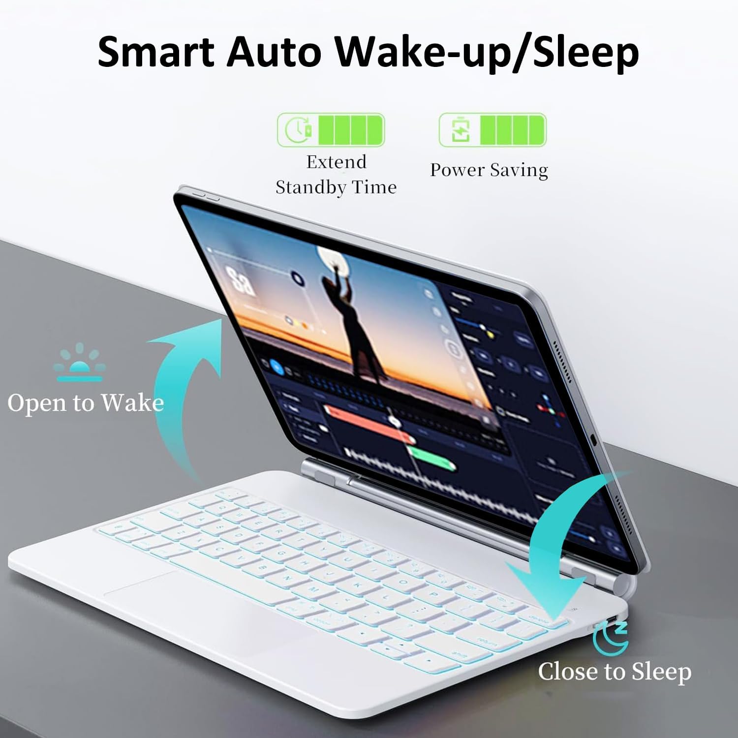 Keyboard Case for iPad 11th (A16, 2025)/ iPad 10th Generation 2022, Magic Keyboard with Floating Cantilever Stand, Multi-Touch Trackpad, 7-Color Backlight, White