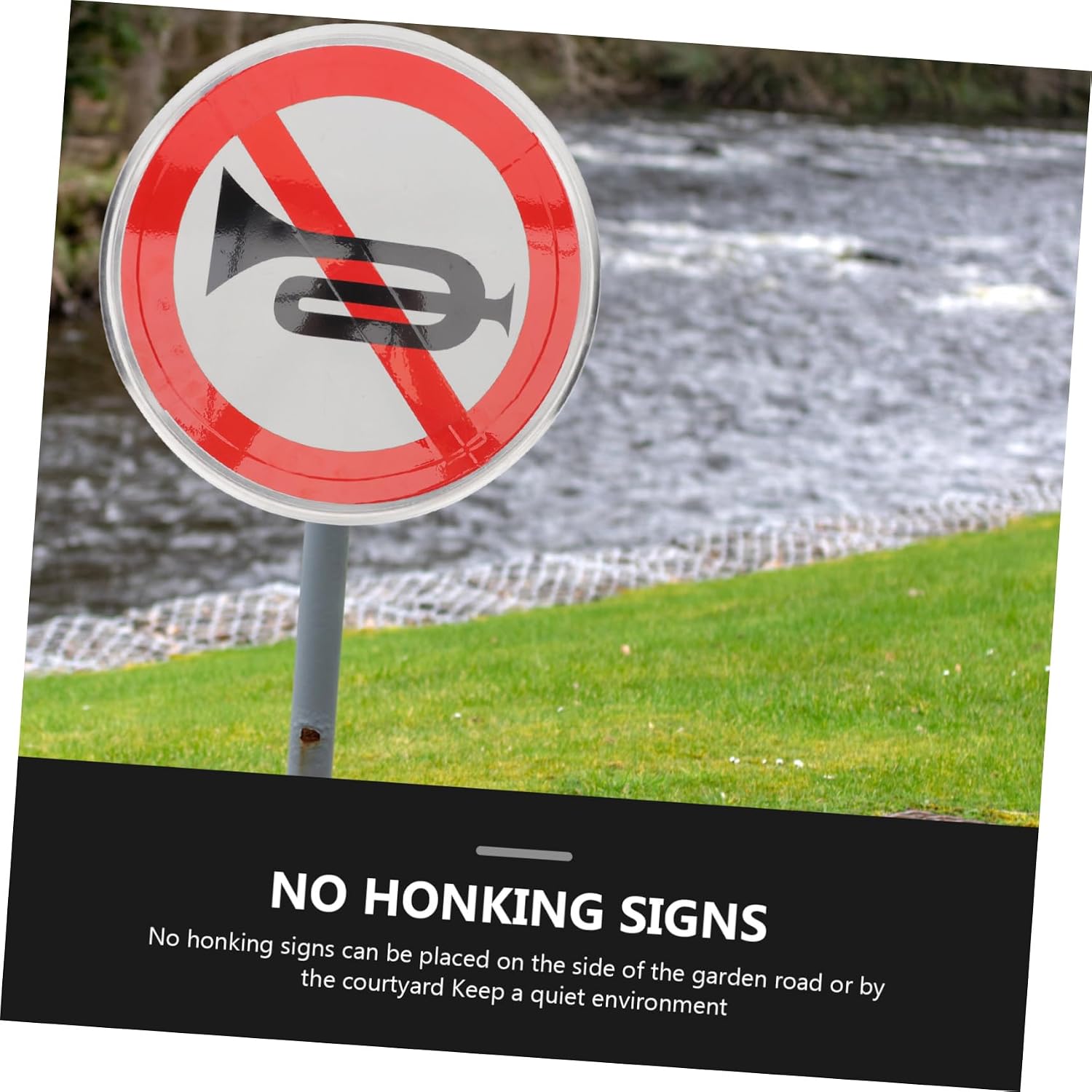 Ciieeo Caution No Horn Sign Reflective Decoration for Homes Restaurants Warning Sign to Ensure Quiet Environments