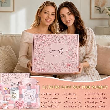Gifts for Women, Birthday Gift for Women Self Care Get Well Gifts with Flannel Blanket, Rose Relaxing Spa Gift Valentines Mothers Day Gift for Her Mom Wife Girlfriend Sister Best Friend