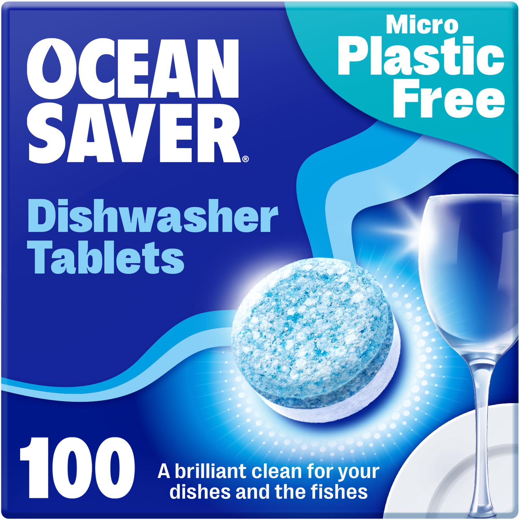 OceanSaver Eco-Friendly Dishwasher Tablets - Pack of 100 | Non-Toxic & Plastic-Free Dish Washing Tablets for Sustainable Cleaning | All in One Plant-Based Dishwasher Salt & Rinse Aid for Tough Stains