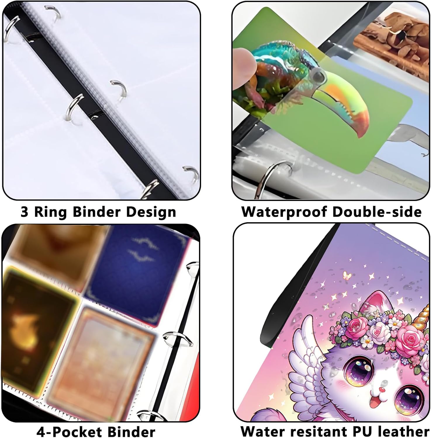 Cute Pink Trading Card Binder 4 Pocket for Girls Gifts 400 Pockets Card Binders Zipper Album Book Holder with 50 Removable Sleeves,Portable trading album holder Baseball Football Sports Tcg Card Case