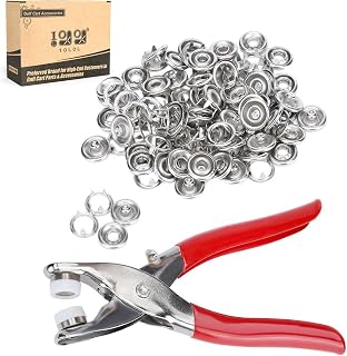 10L0L Metal Stainless Steel Snaps Buttons Kit, No-Sew Button Fasteners Studs with Fabric, 3/8 Inch Fastener Pliers (Snaps Pliers and 100 Pieces of Buttons)