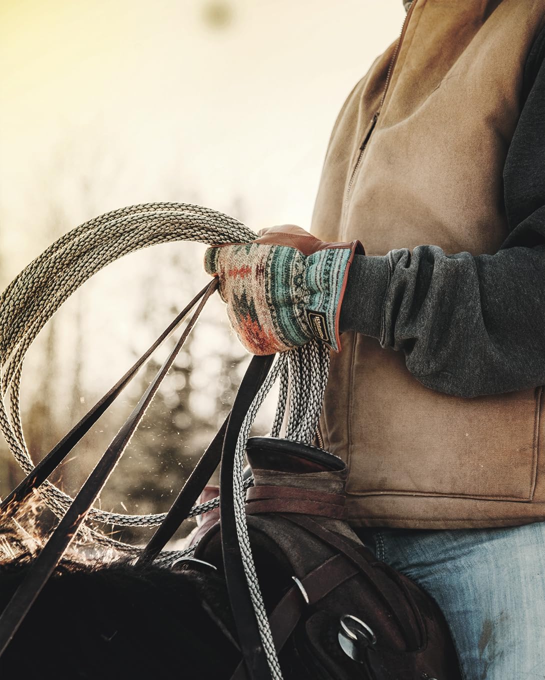 Watson Gloves Leather Ranch Gloves - Crazy Horse Driver Style, Jacquard Fabric, Water Resistant Goatskin, Palm Patch