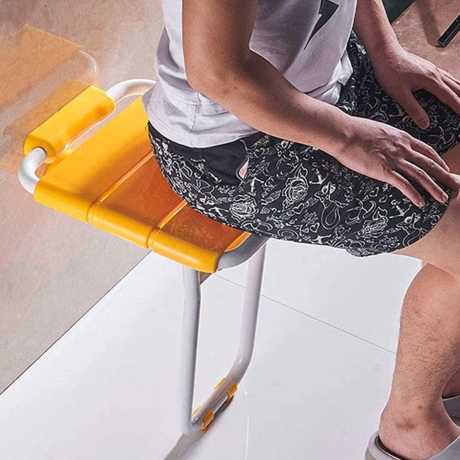 Taburete de Pared Plegable con Hojas abatibles, Asiento de Ducha y bañera de Seguridad, de Madera Maciza, con Patas de Apoyo.