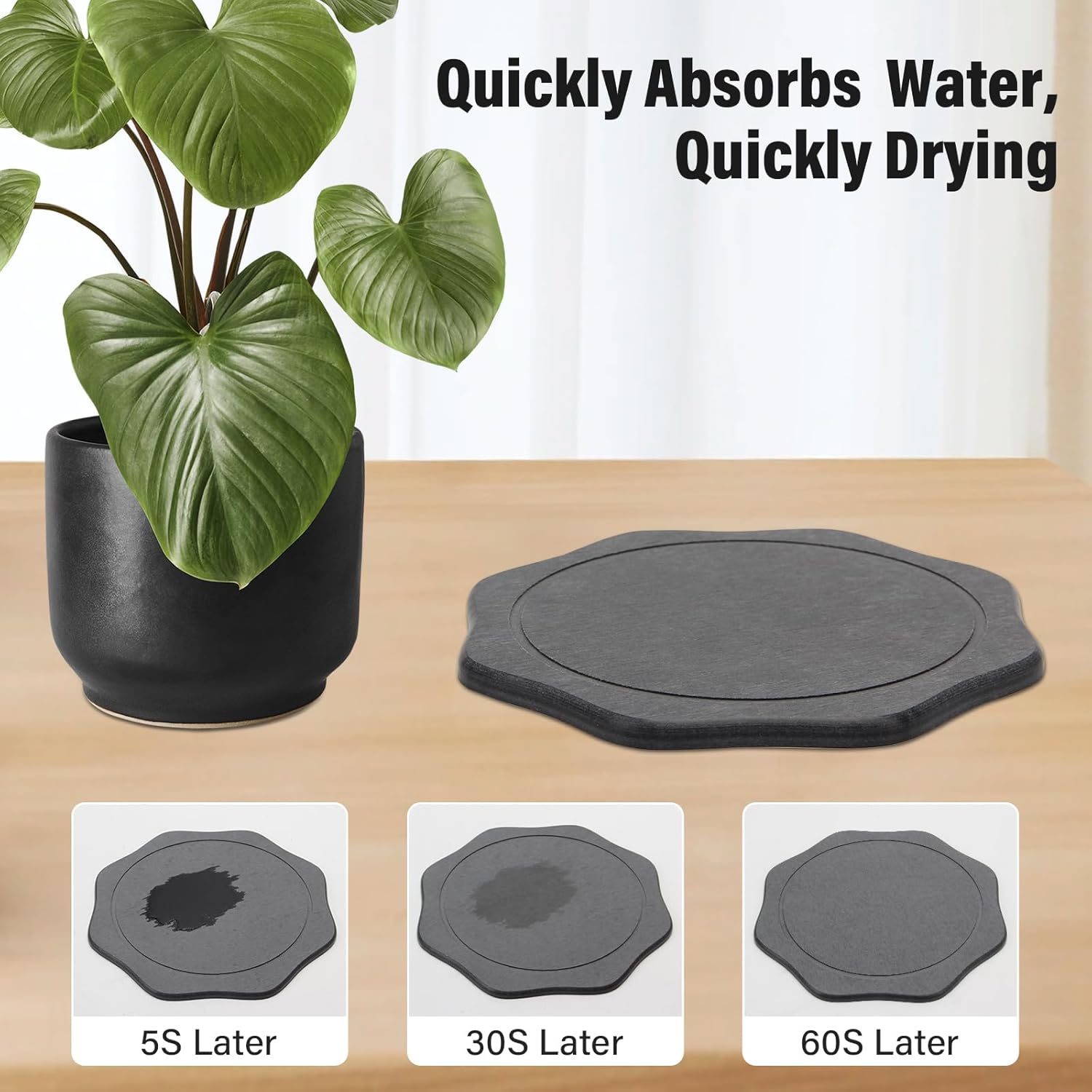 Plant Saucers Instant Dry Diatomaceous Earth Stone Plant Trays Absorbent Durable Flower Pot Saucers for Indoor & Outdoor Use, Keep Floors and Counters Clean and Dry(Large & Small,Octagon) - Image 2