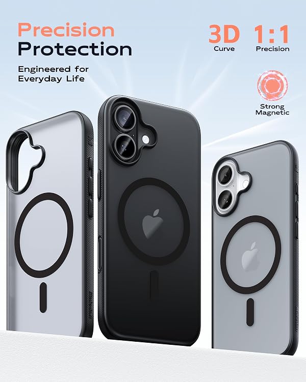 Maledan Innovative Curved Back Design for iPhone 17 Case Black, MagSafe Compatible Magnetic Case with Camera Control Cover, Drop Proof Non-Slip Grip Texture Translucent Phone Case for iPhone 17 6.3" by Maledan - Used condition - Image 2